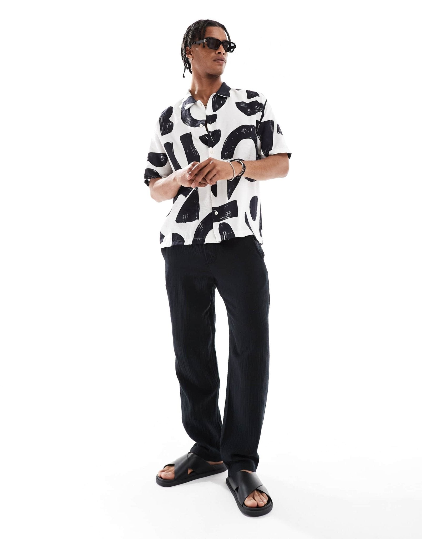 Bershka geometric patterned shirt in white - ASOS Sample Sale
