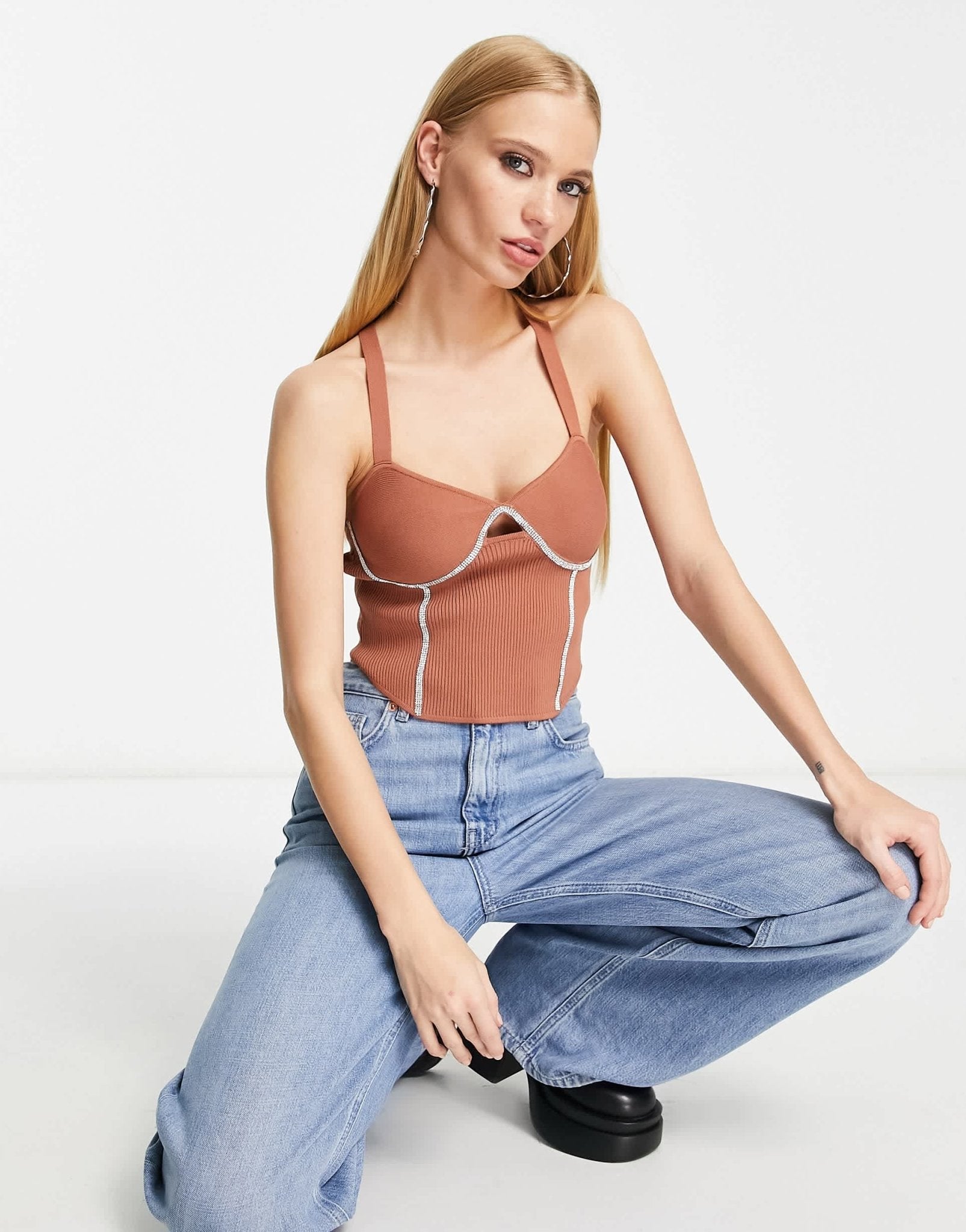 Bershka glitter trim bralet crop top in coral - ASOS Sample Sale