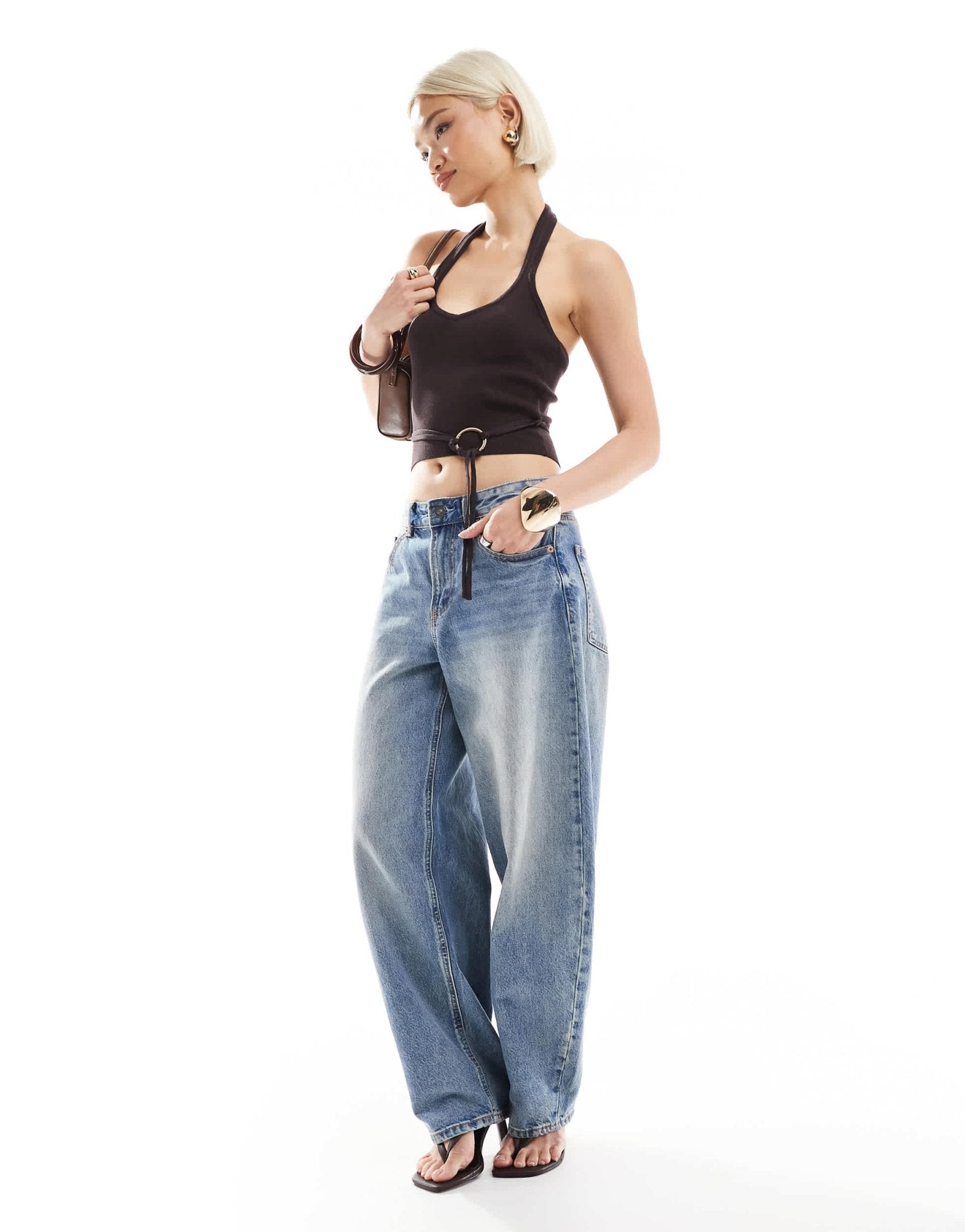 Bershka halterneck knitted top in brown - ASOS Sample Sale
