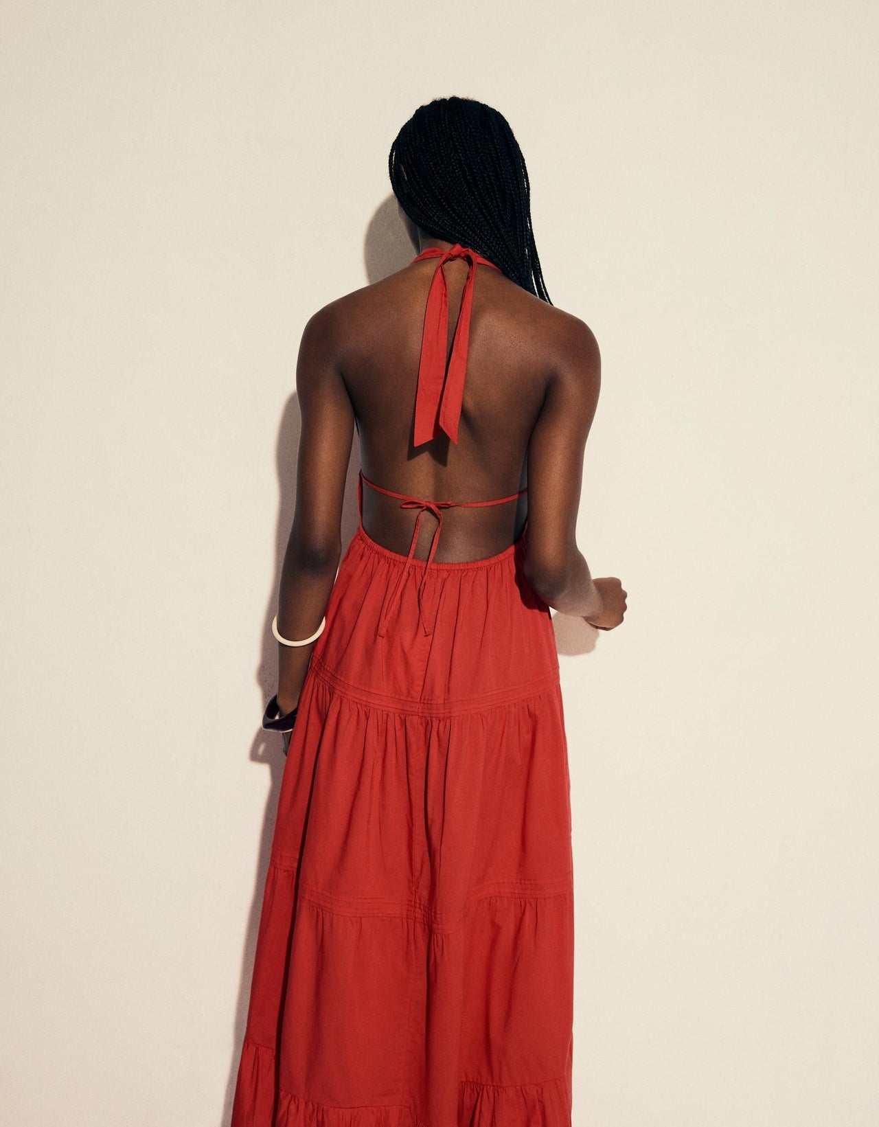Bershka halterneck tiered maxi dress in red - ASOS Sample Sale