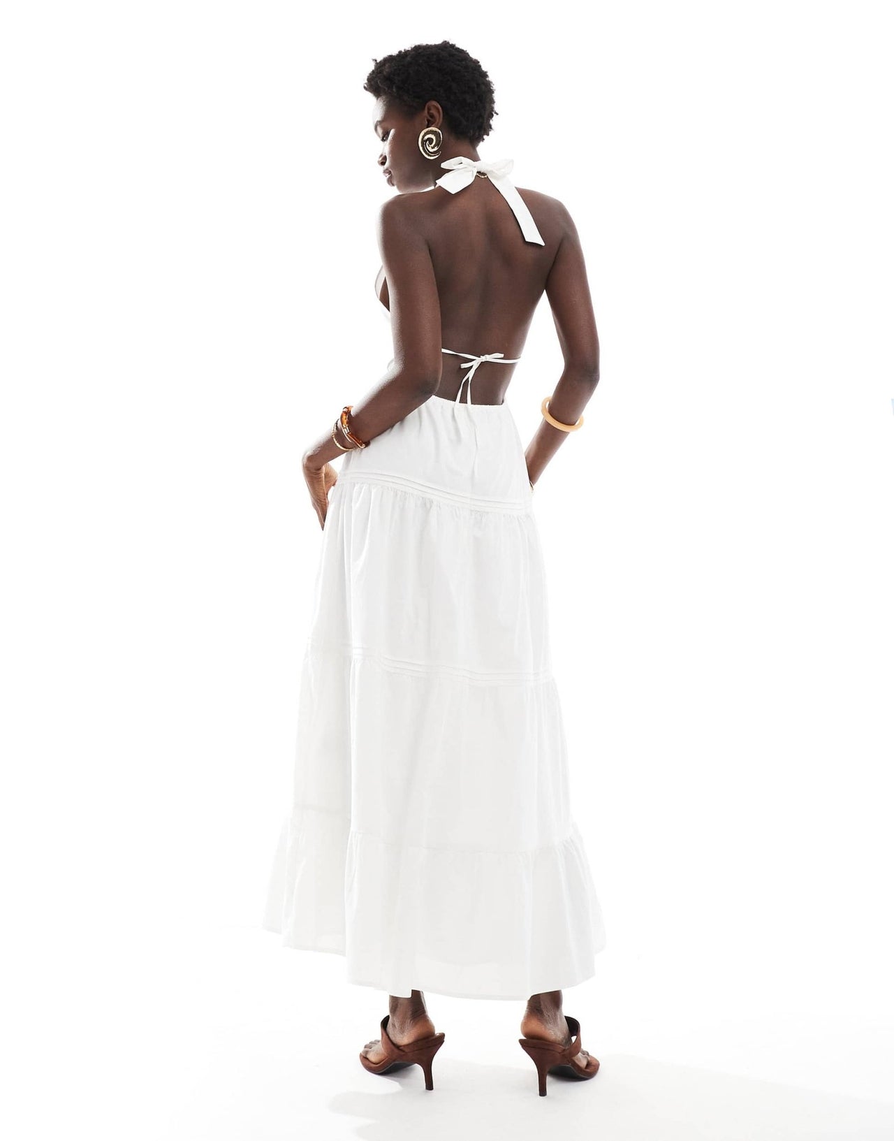 Bershka halterneck tiered maxi dress in white - ASOS Sample Sale