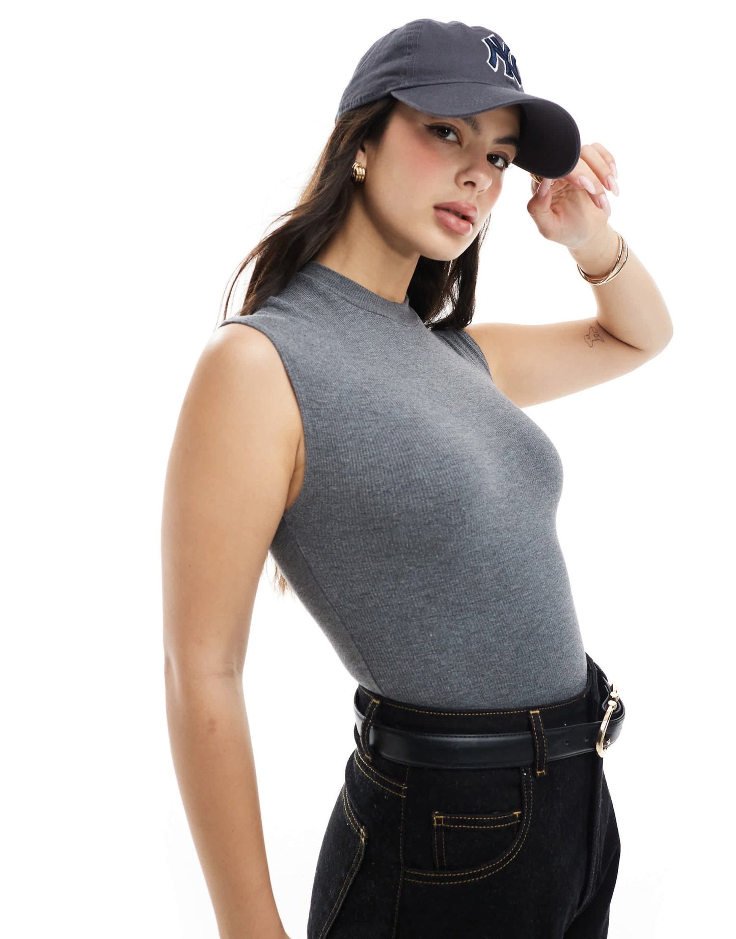 Bershka high neck short sleeve bodysuit in grey - ASOS Sample Sale