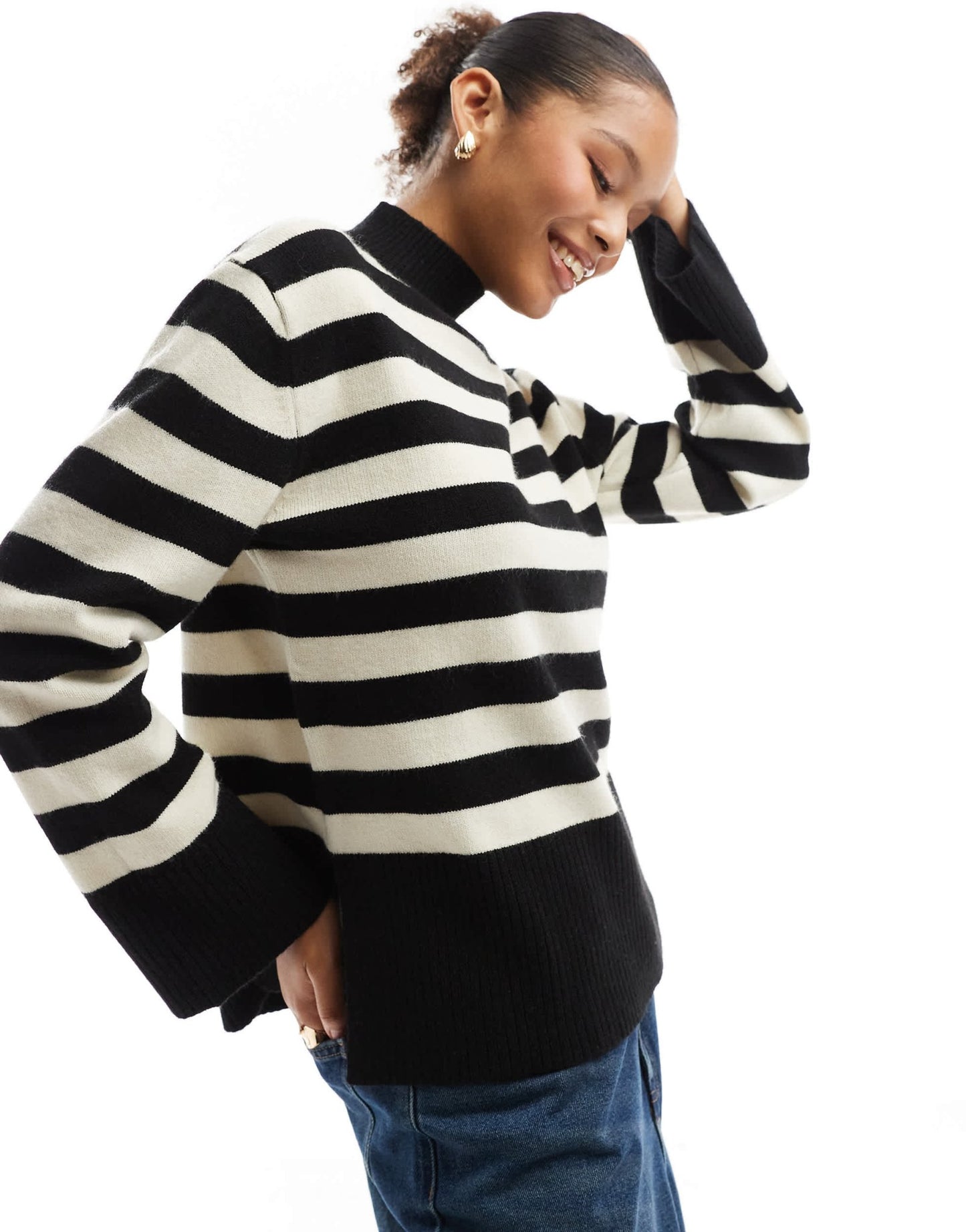Bershka high neck striped jumper in black - ASOS Sample Sale