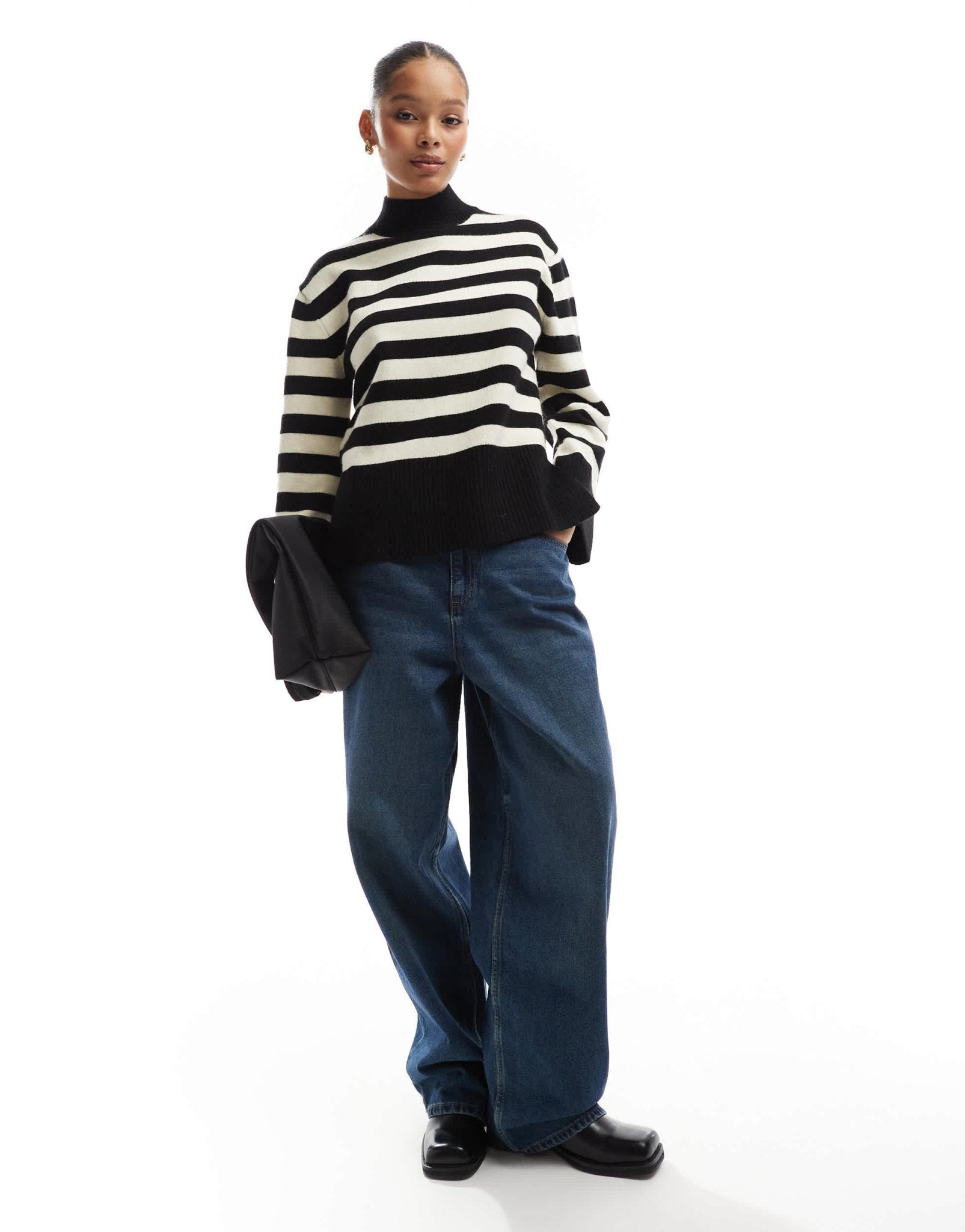 Bershka high neck striped jumper in black - ASOS Sample Sale