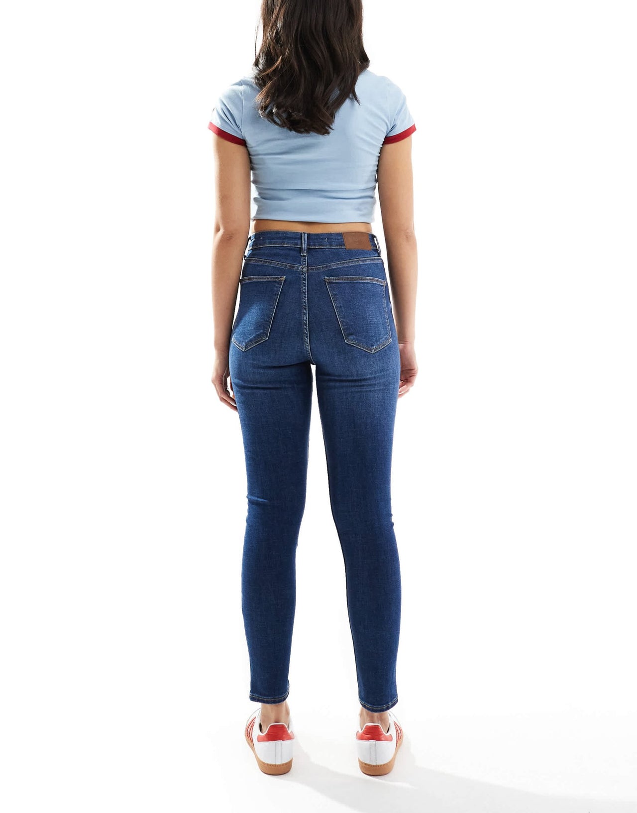 Bershka high waist ankle length skinny jean in mid blue - ASOS Sample Sale
