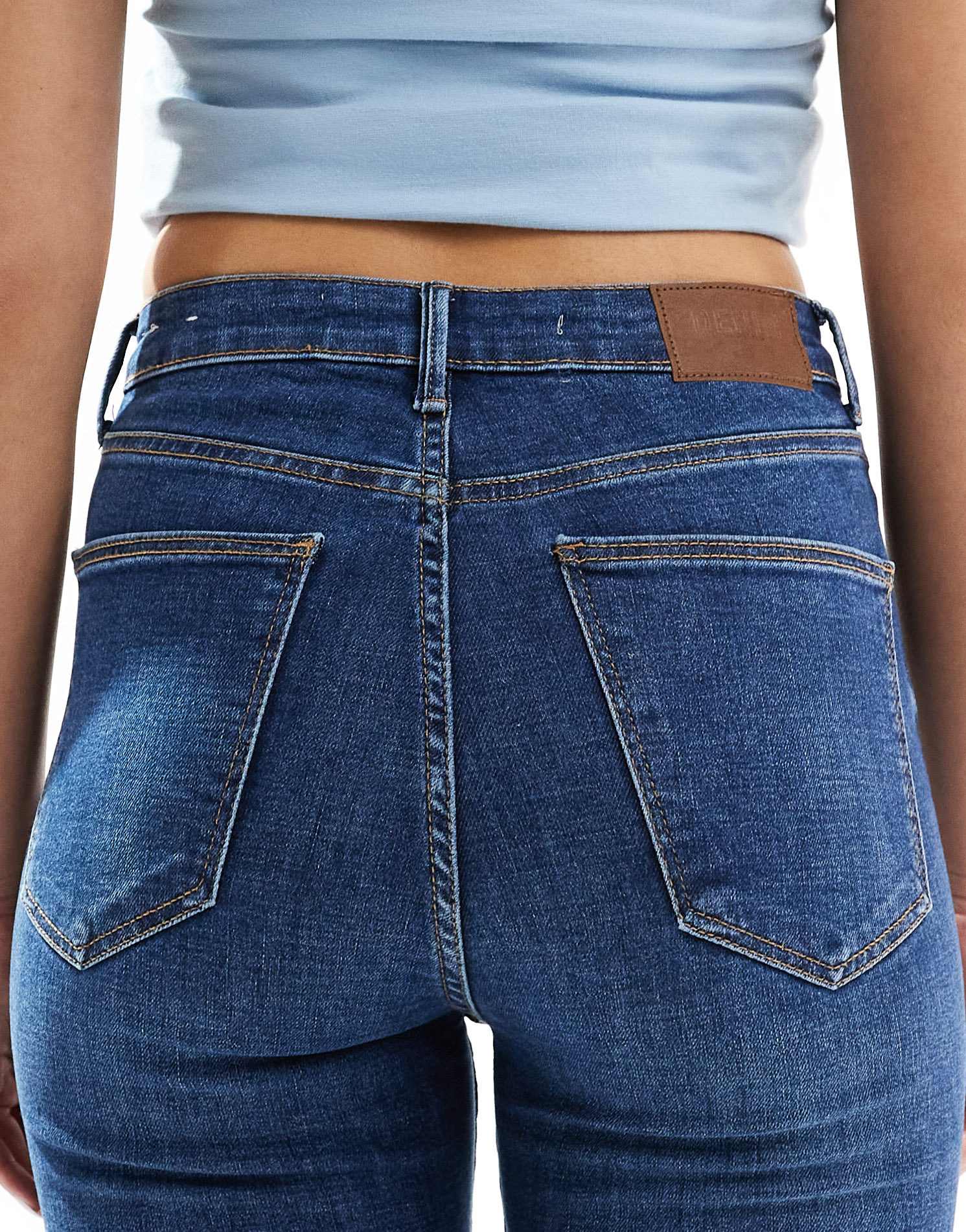 Bershka high waist ankle length skinny jean in mid blue - ASOS Sample Sale