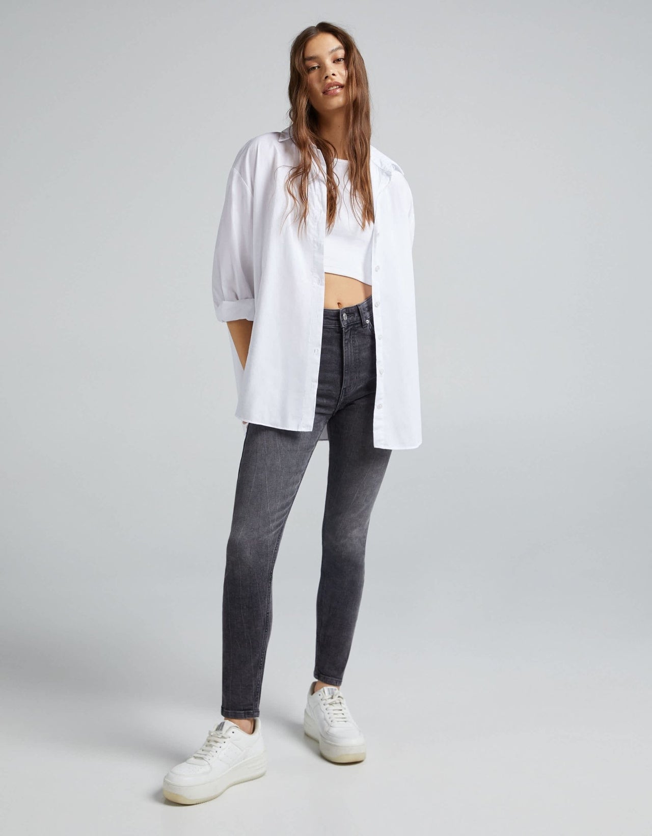 Bershka high waist skinny jean in grey - ASOS Sample Sale
