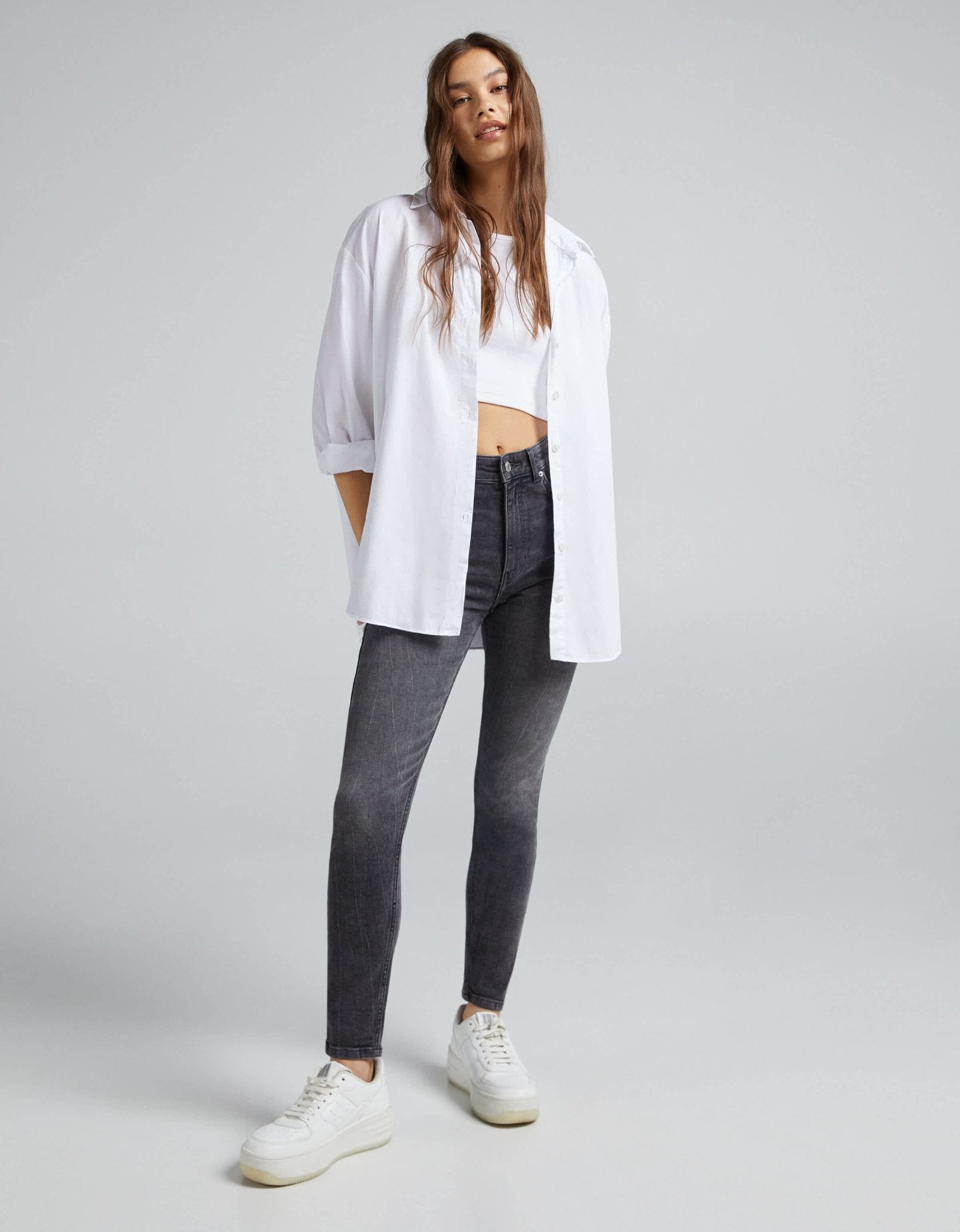 Bershka high waist skinny jean in grey - ASOS Sample Sale