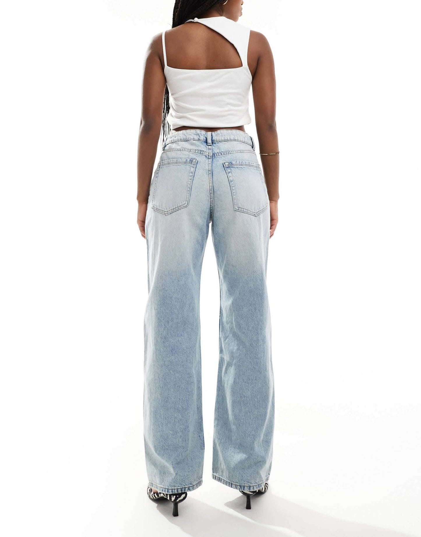 Bershka high waisted baggy wide leg jeans in dirty light wash blue - ASOS Sample Sale
