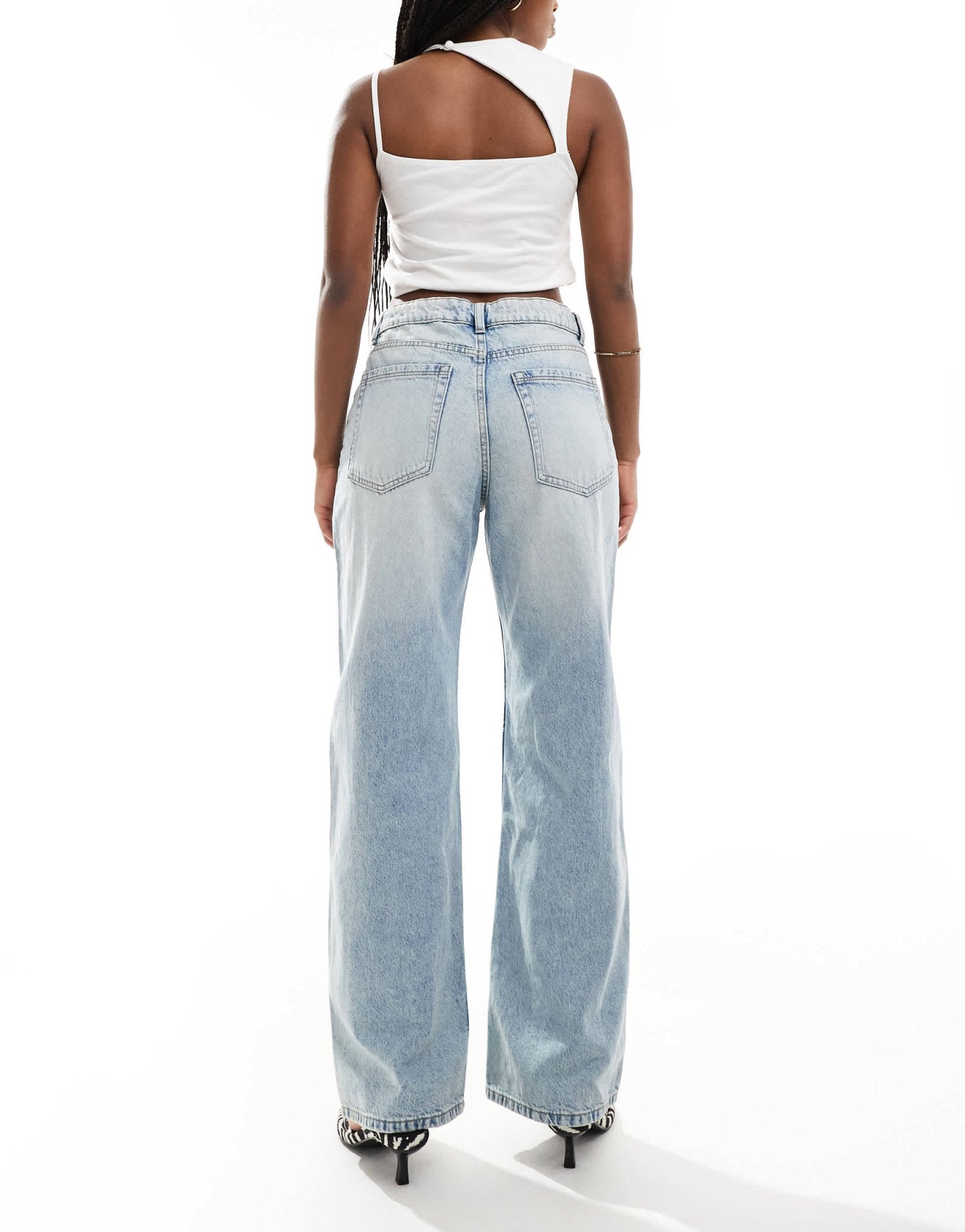 Bershka high waisted baggy wide leg jeans in dirty light wash blue - ASOS Sample Sale