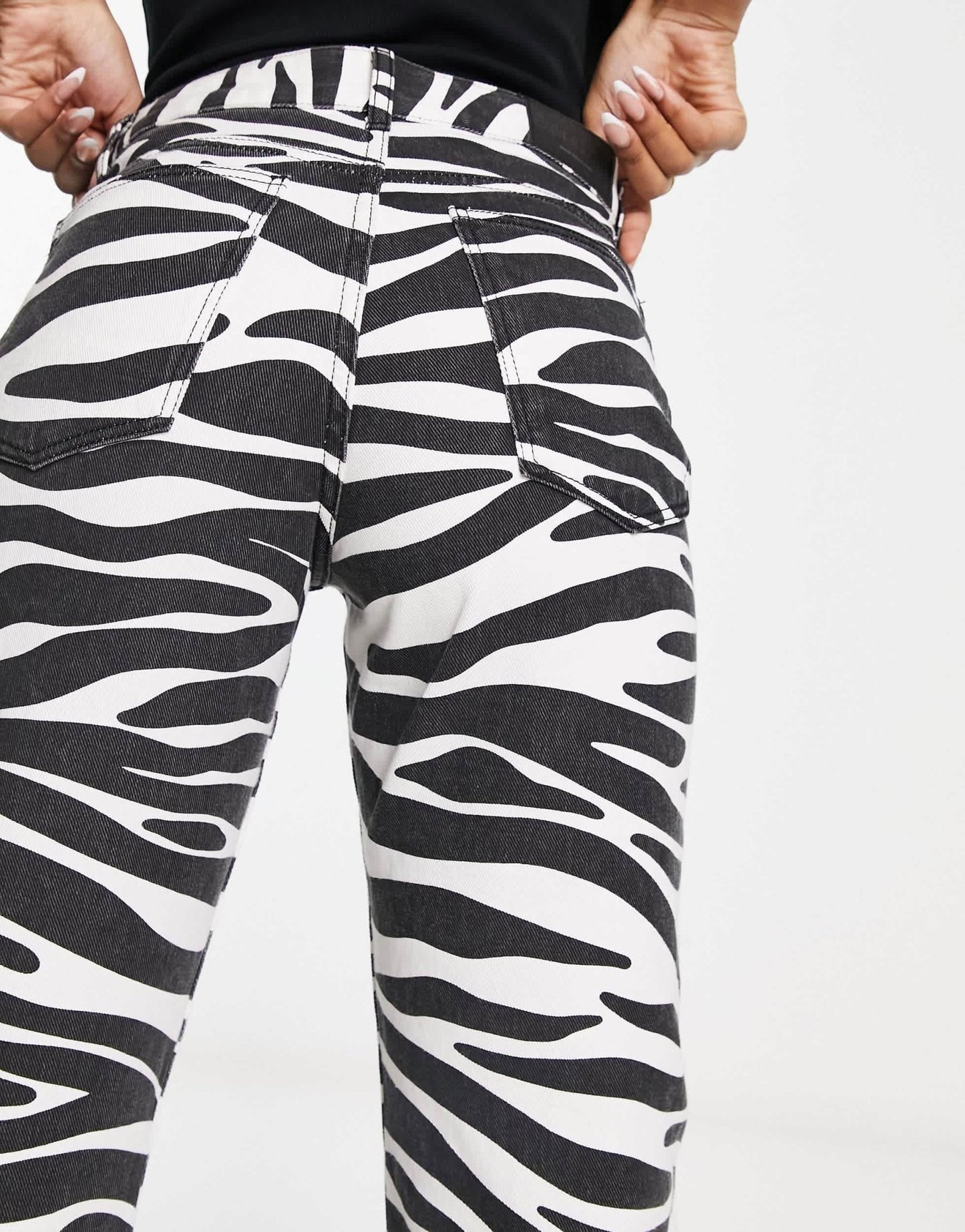 Bershka high waisted cropped straight leg jeans in zebra print - ASOS Sample Sale