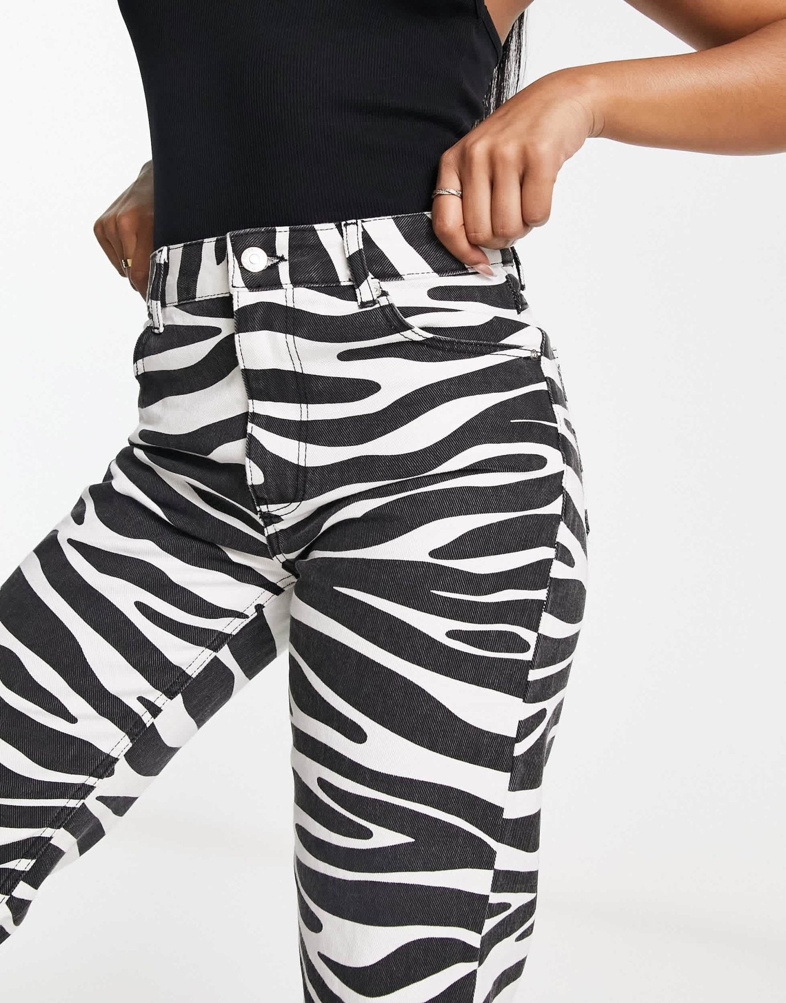 Bershka high waisted cropped straight leg jeans in zebra print - ASOS Sample Sale