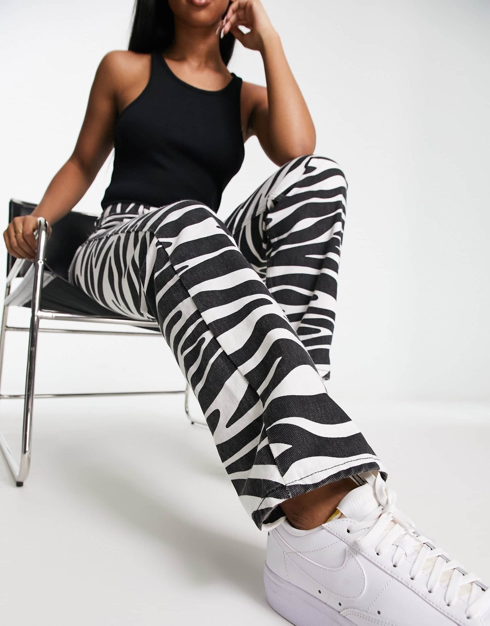 Bershka high waisted cropped straight leg jeans in zebra print - ASOS Sample Sale