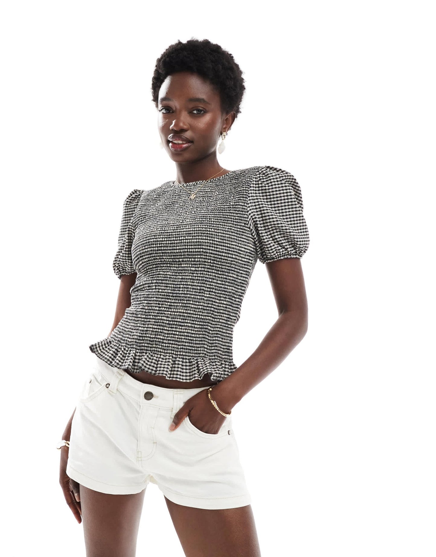 Bershka high waisted denim shorts in white - ASOS Sample Sale