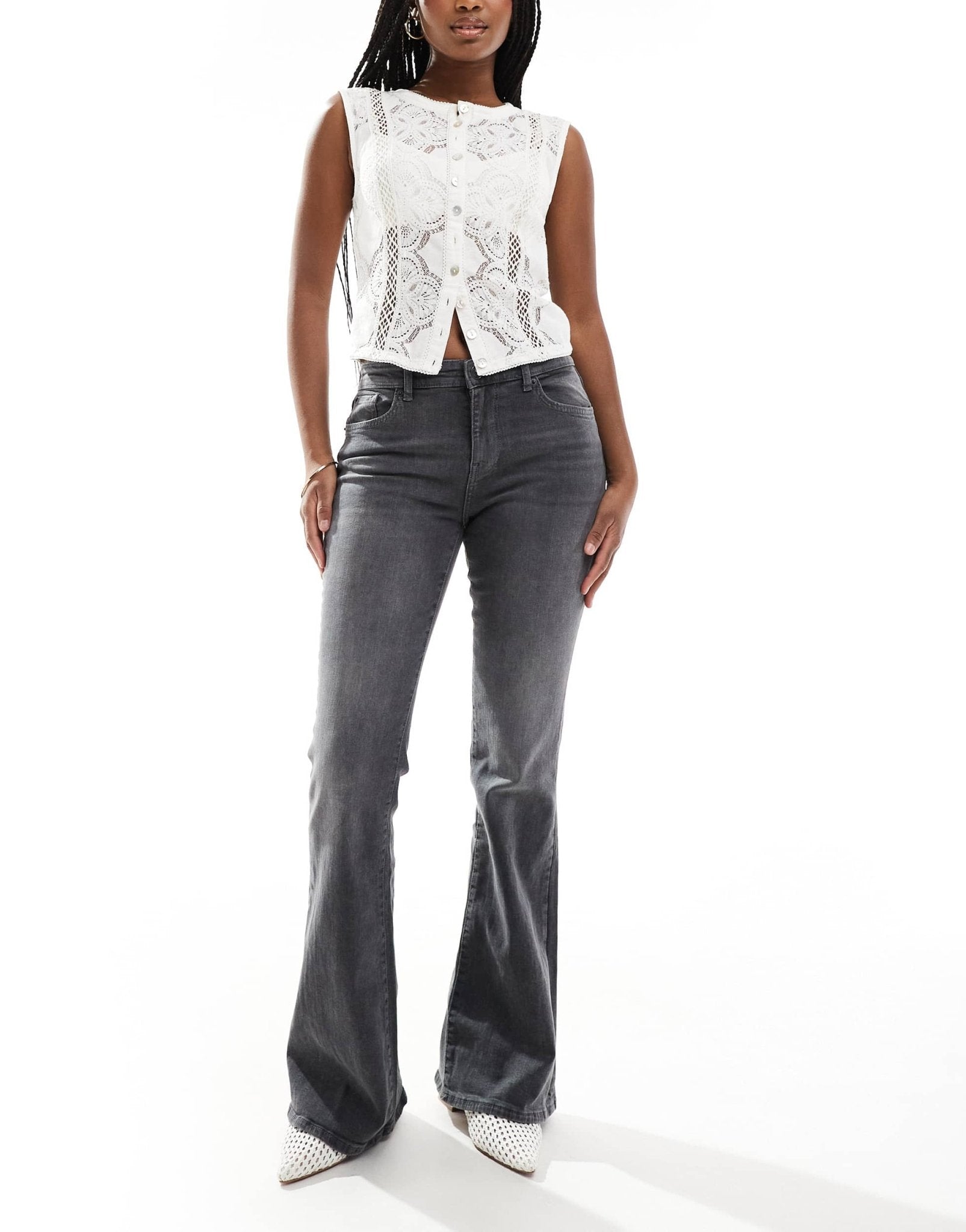 Bershka high waisted flared jeans in grey - ASOS Sample Sale