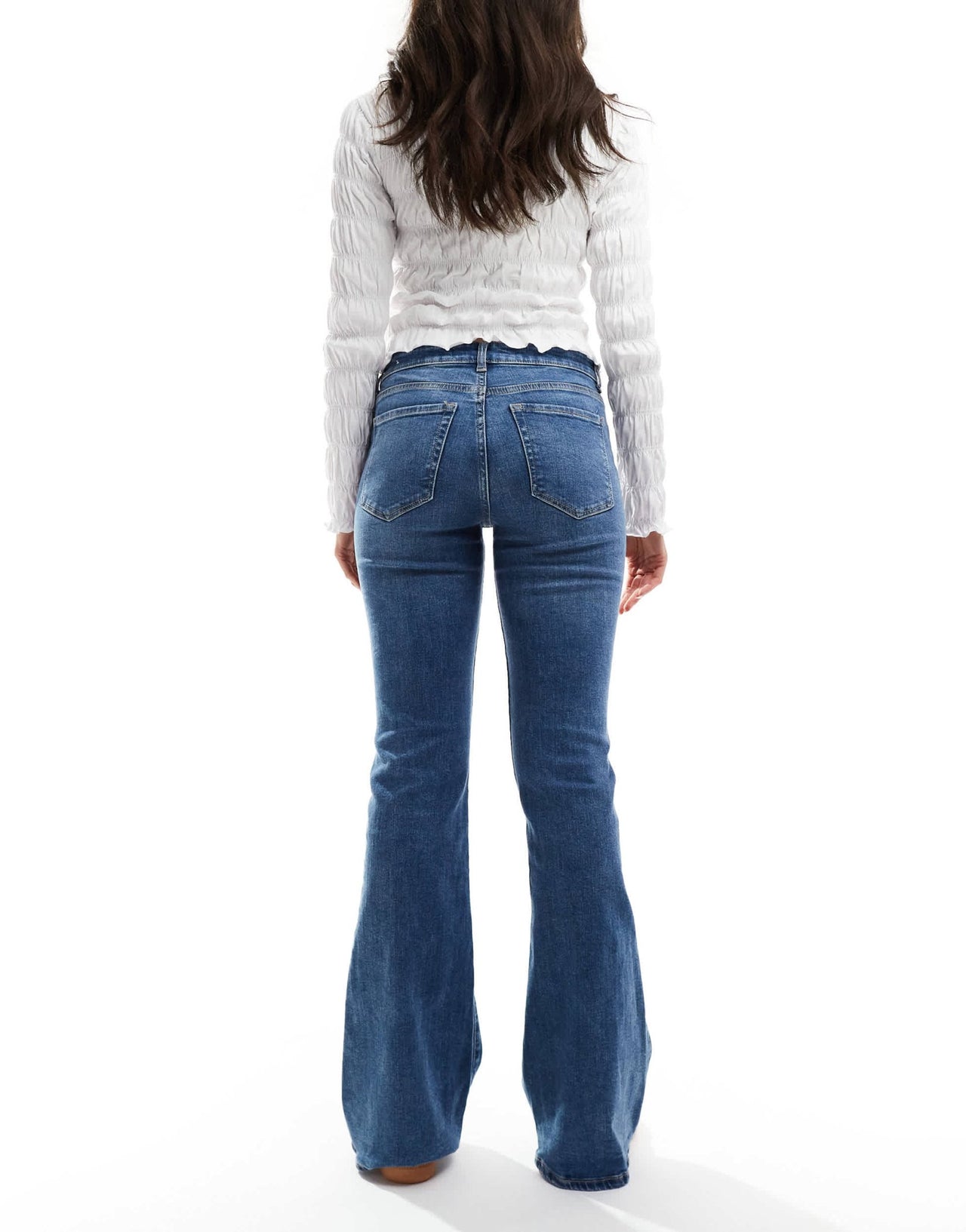 Bershka high waisted flared jeans in mid wash blue - ASOS Sample Sale