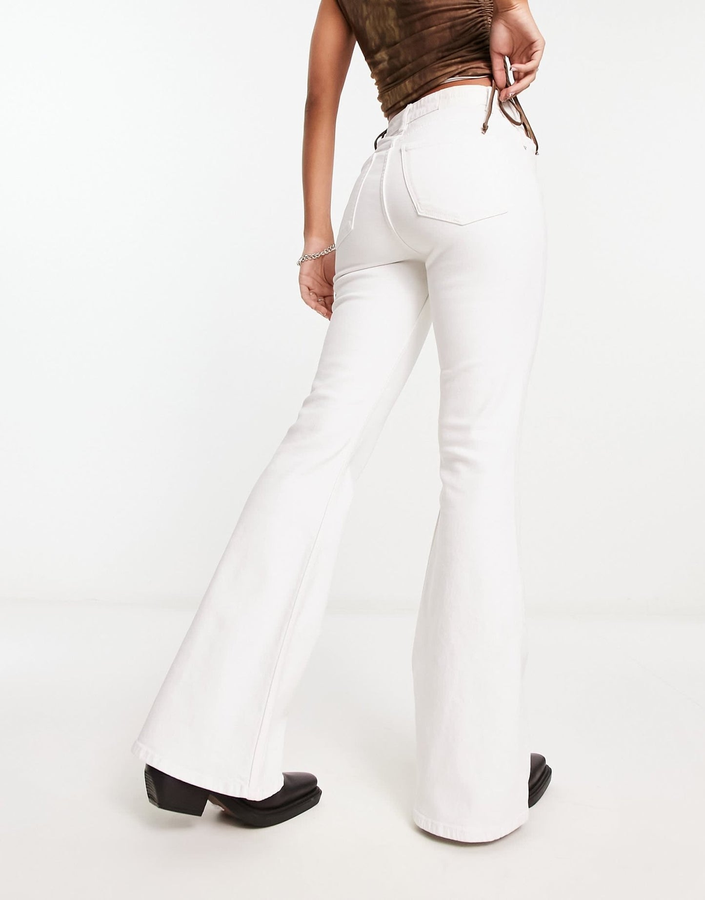 Bershka high waisted flared jeans in white - ASOS Sample Sale