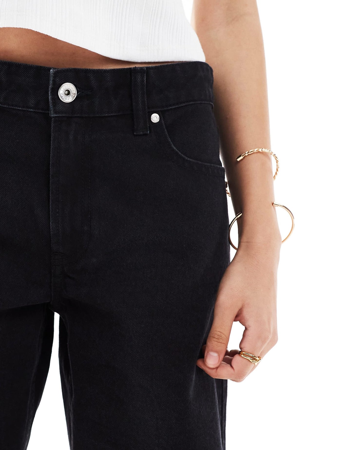 Bershka high waisted raw hem longline denim shorts in washed black - ASOS Sample Sale