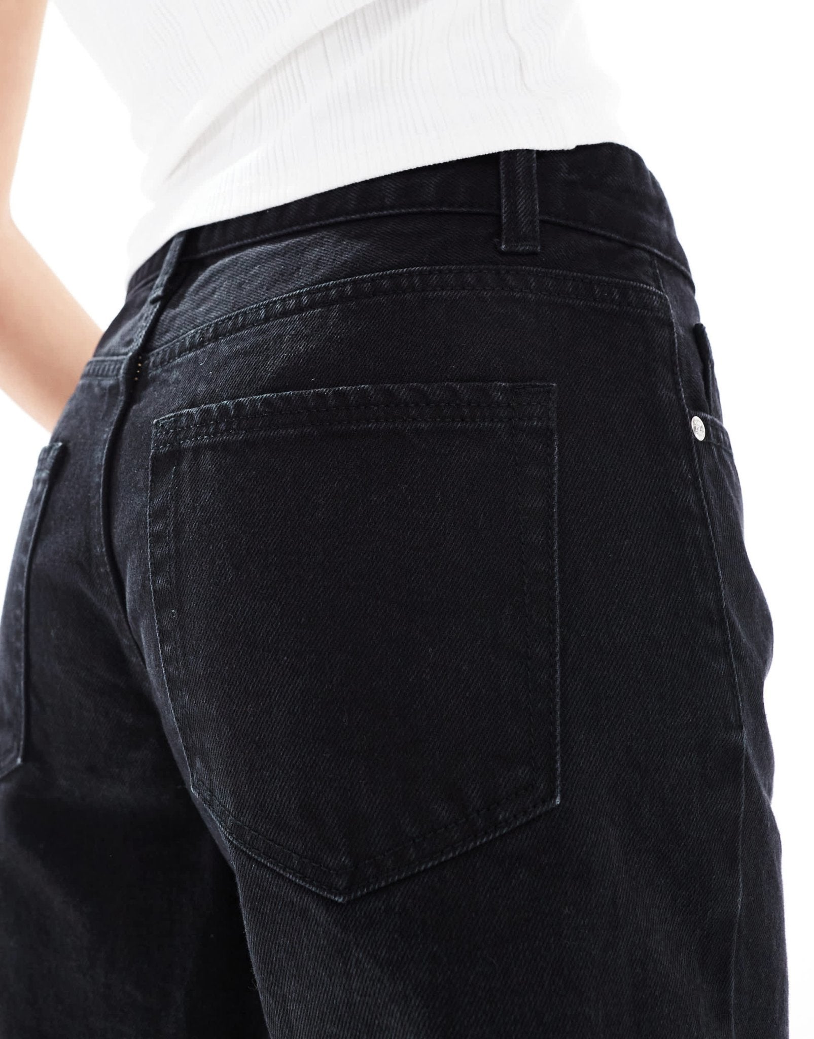 Bershka high waisted raw hem longline denim shorts in washed black - ASOS Sample Sale