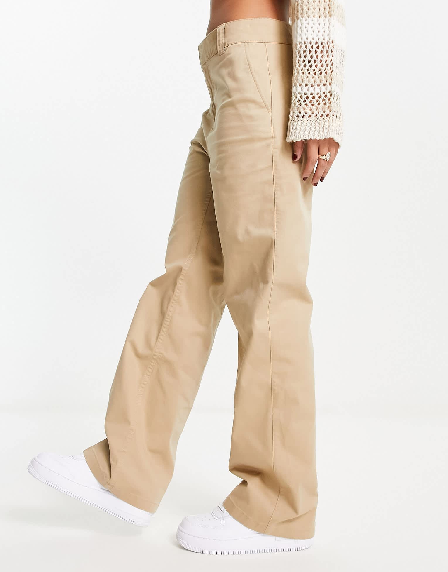 Bershka high waisted straight leg trousers in sand - ASOS Sample Sale