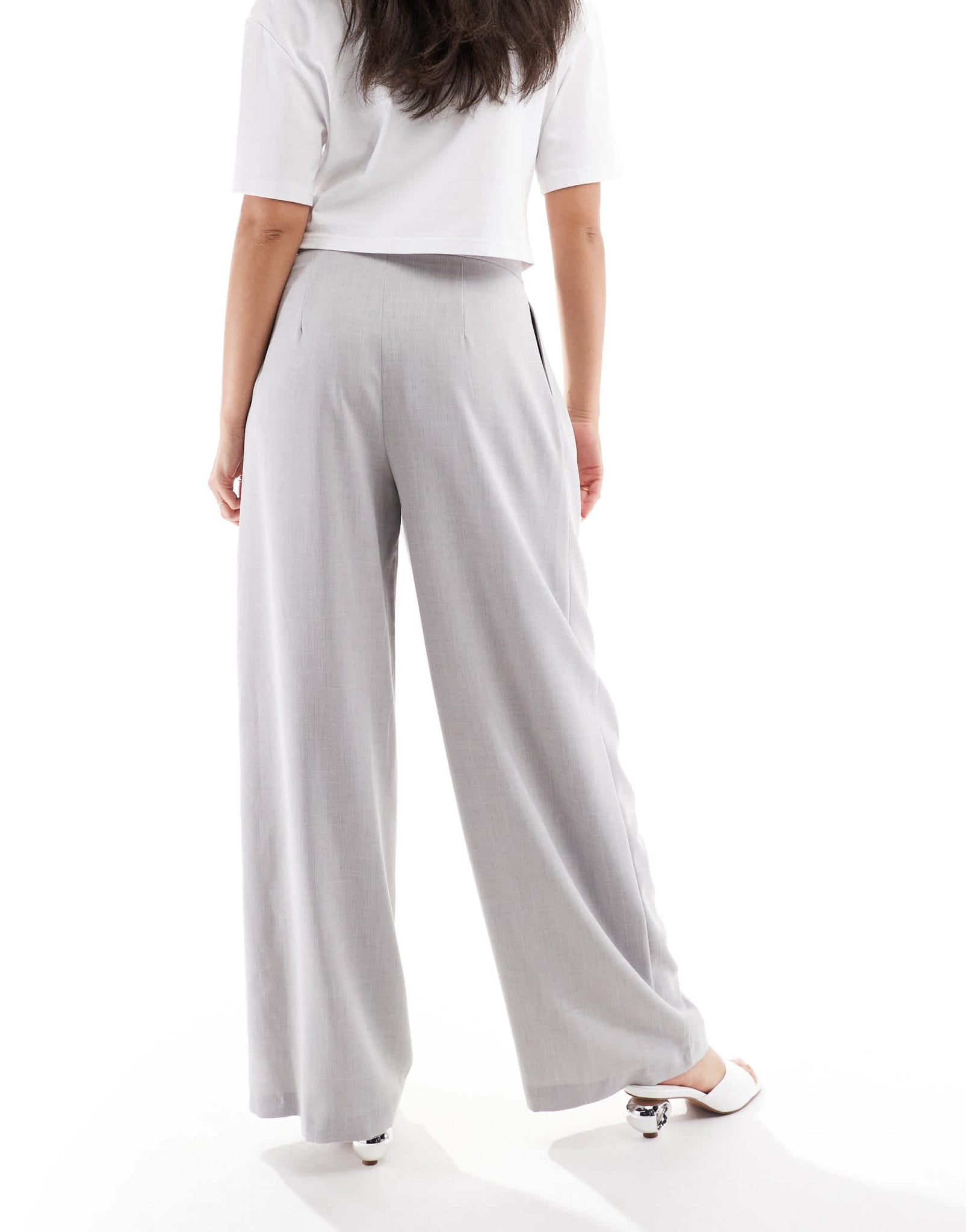 Bershka high waisted tie detail wide leg tailored trousers in grey - ASOS Sample Sale