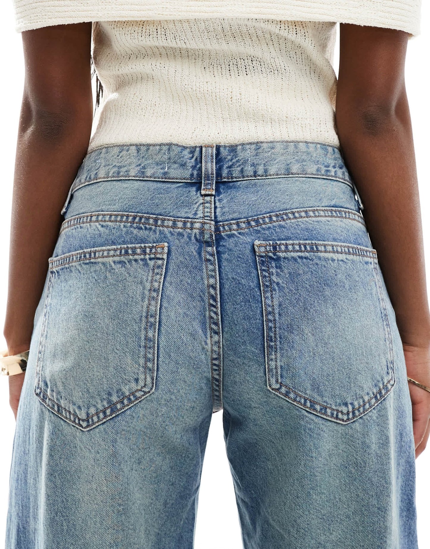 Bershka high waisted wide leg jeans in dirty mid blue wash - ASOS Sample Sale