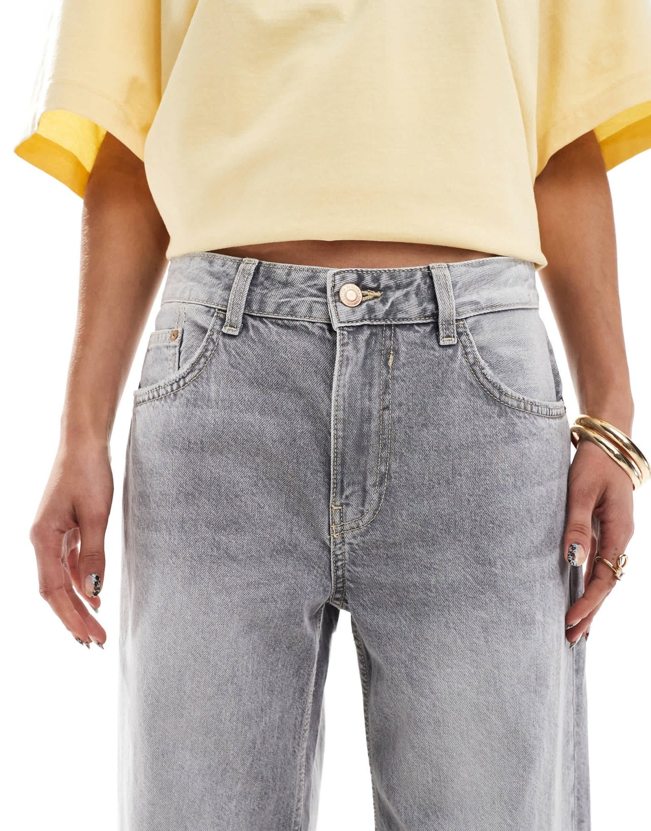 Bershka high waisted wide leg jeans in grey - ASOS Sample Sale