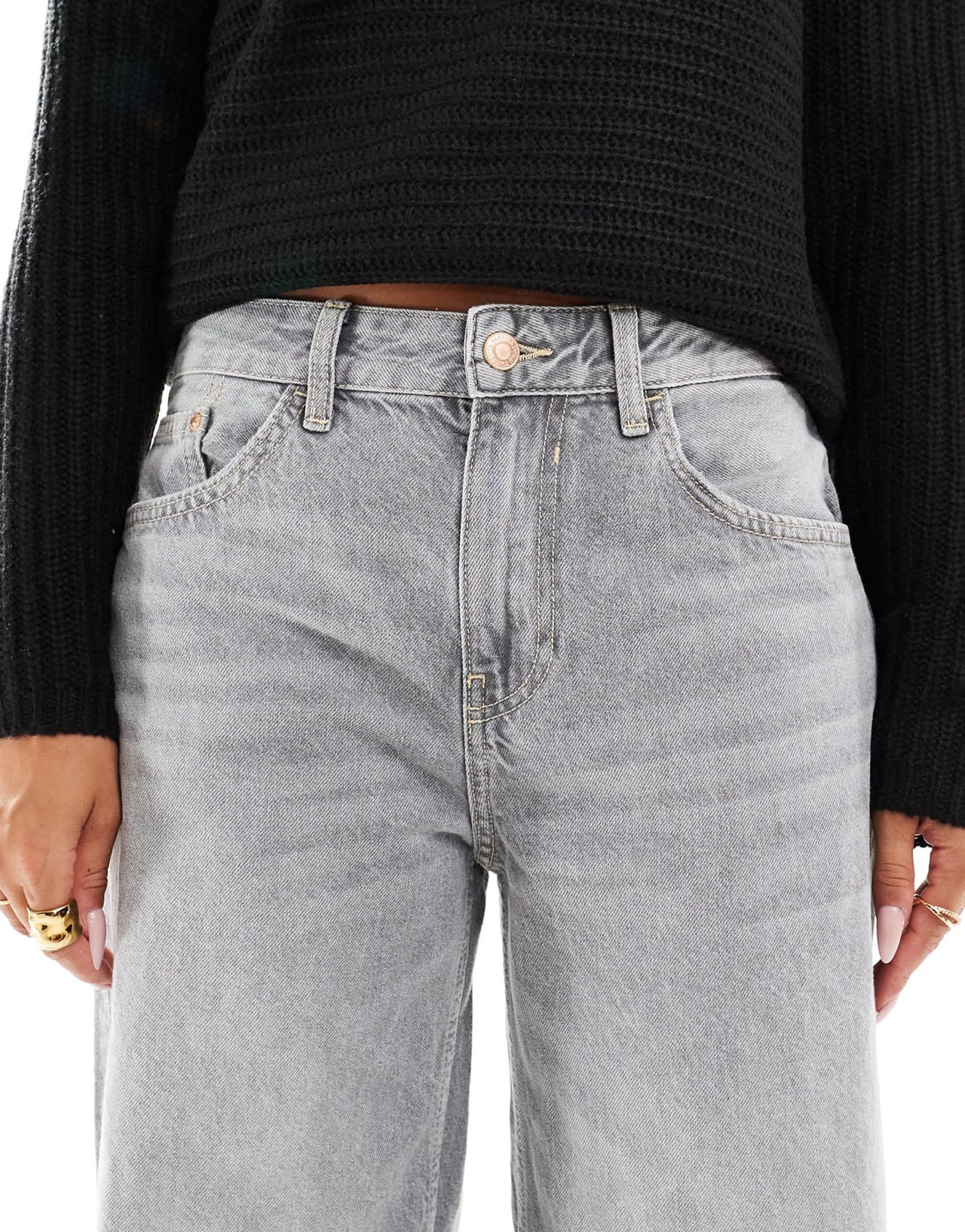 Bershka high waisted wide leg jeans in grey wash - ASOS Sample Sale