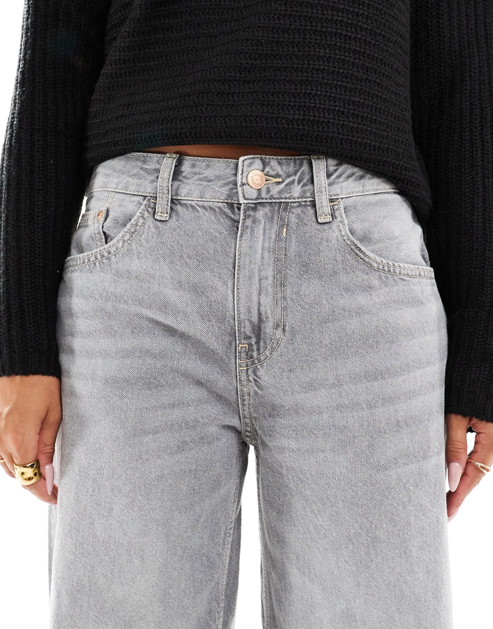 Bershka high waisted wide leg jeans in grey wash - ASOS Sample Sale