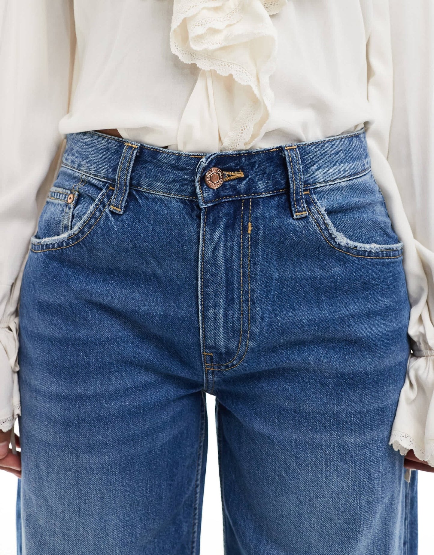 Bershka high waisted wide leg jeans in indigo wash - ASOS Sample Sale