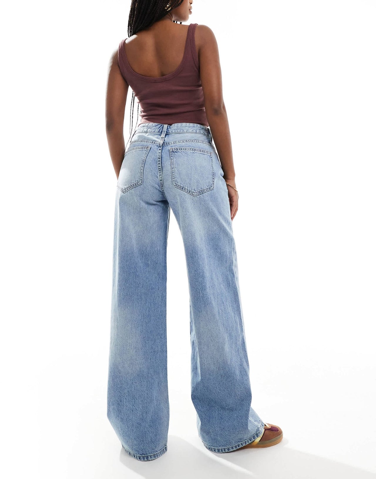 Bershka high waisted wide leg jeans in light wash blue - ASOS Sample Sale