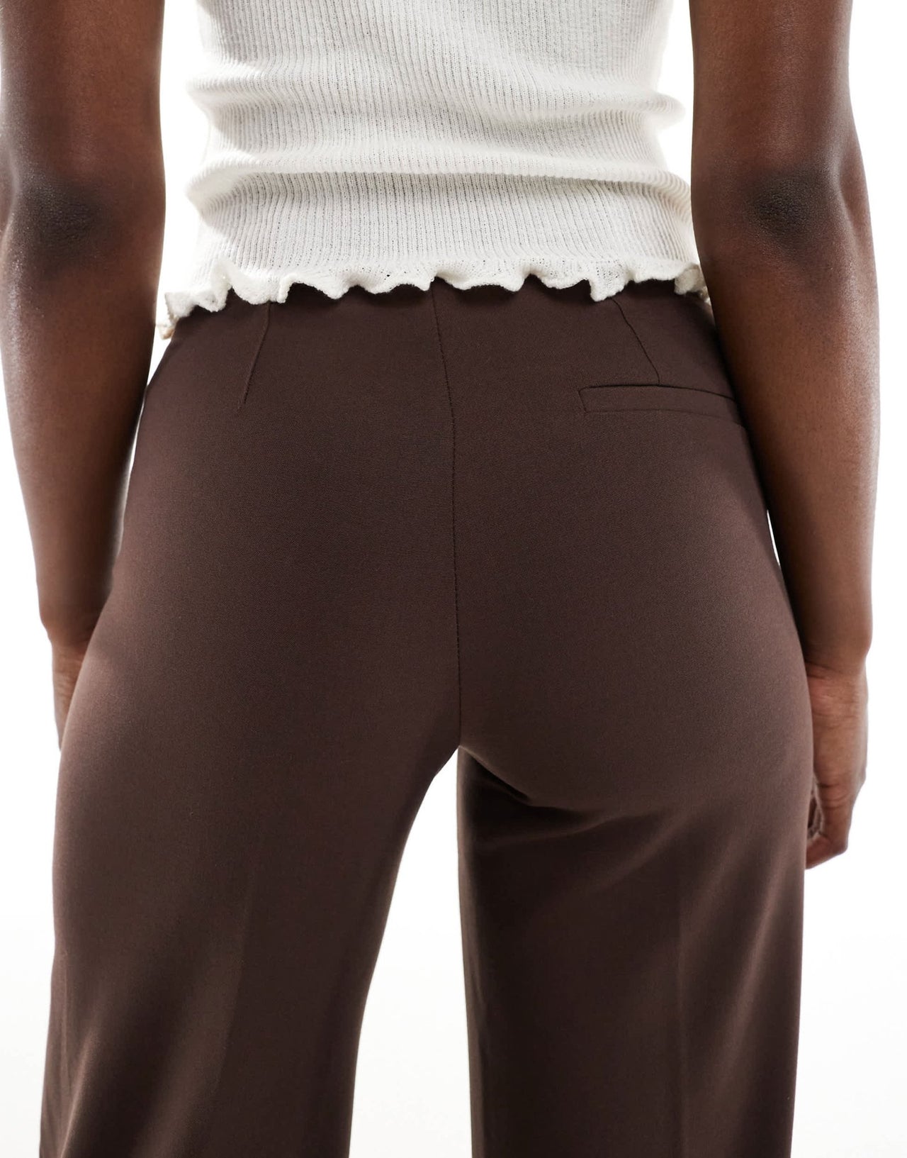 Bershka high waisted wide leg tailored trousers in brown - ASOS Sample Sale