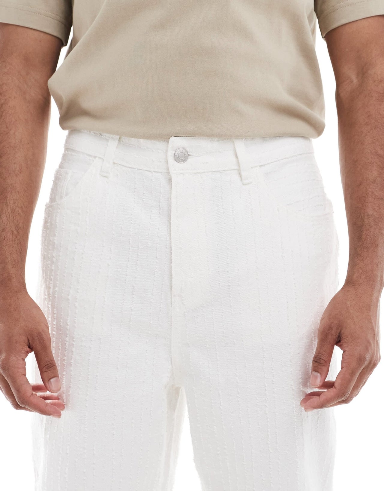 Bershka jauquard baggy jean in ecru - ASOS Sample Sale
