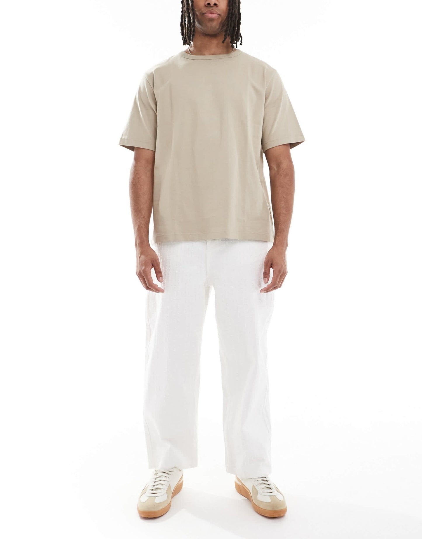 Bershka jauquard baggy jean in ecru - ASOS Sample Sale