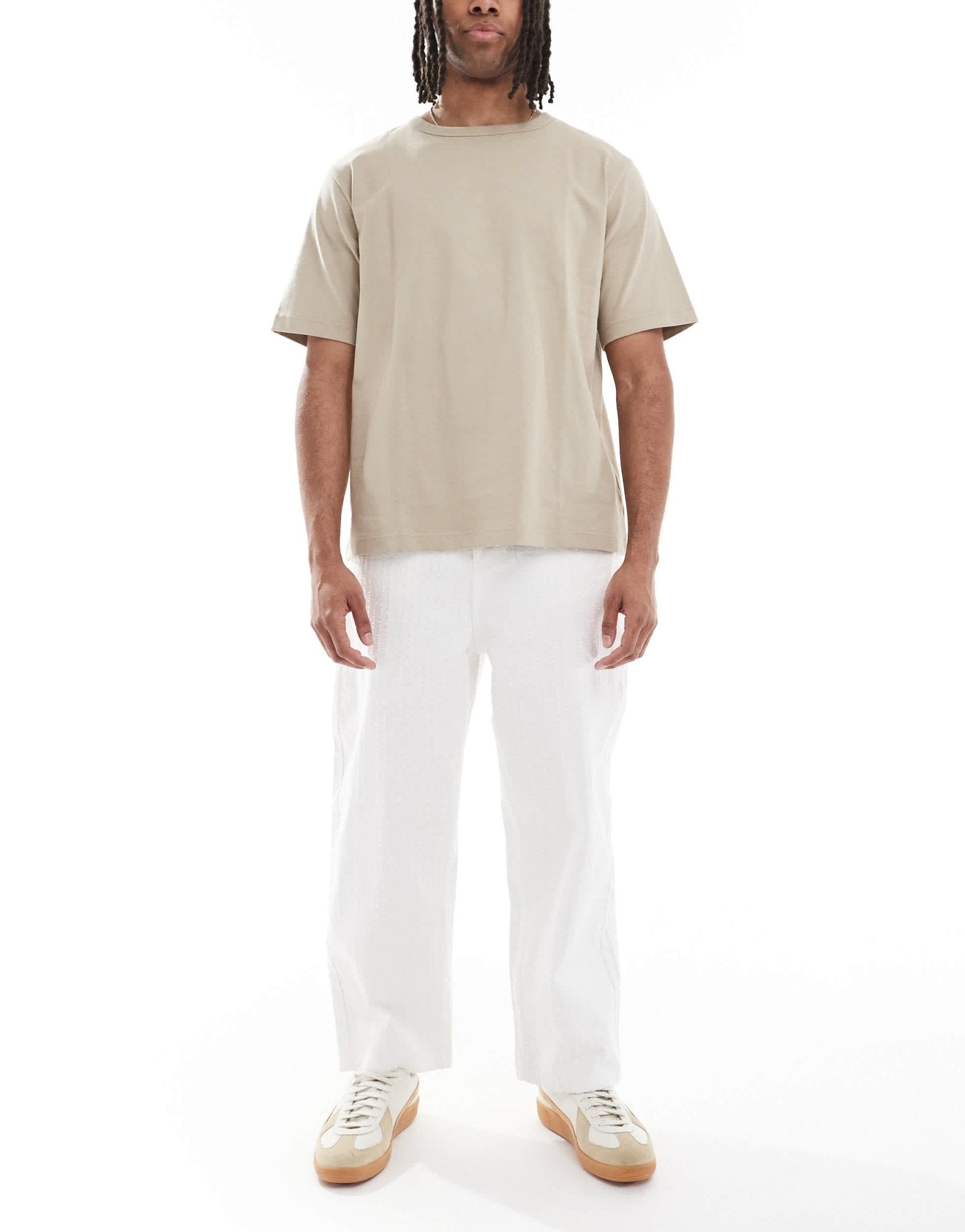 Bershka jauquard baggy jean in ecru - ASOS Sample Sale