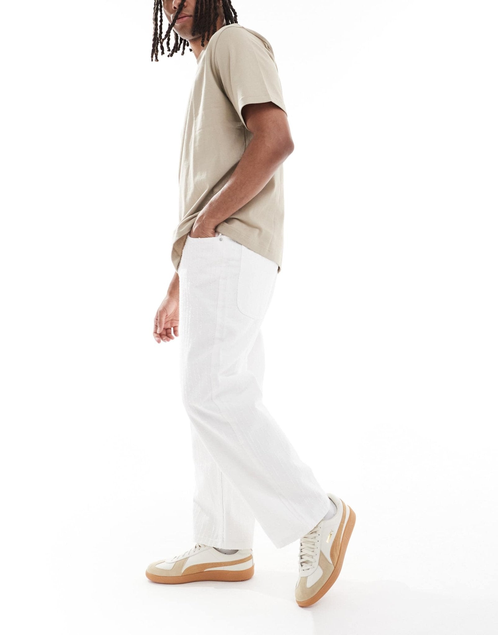 Bershka jauquard baggy jean in ecru - ASOS Sample Sale