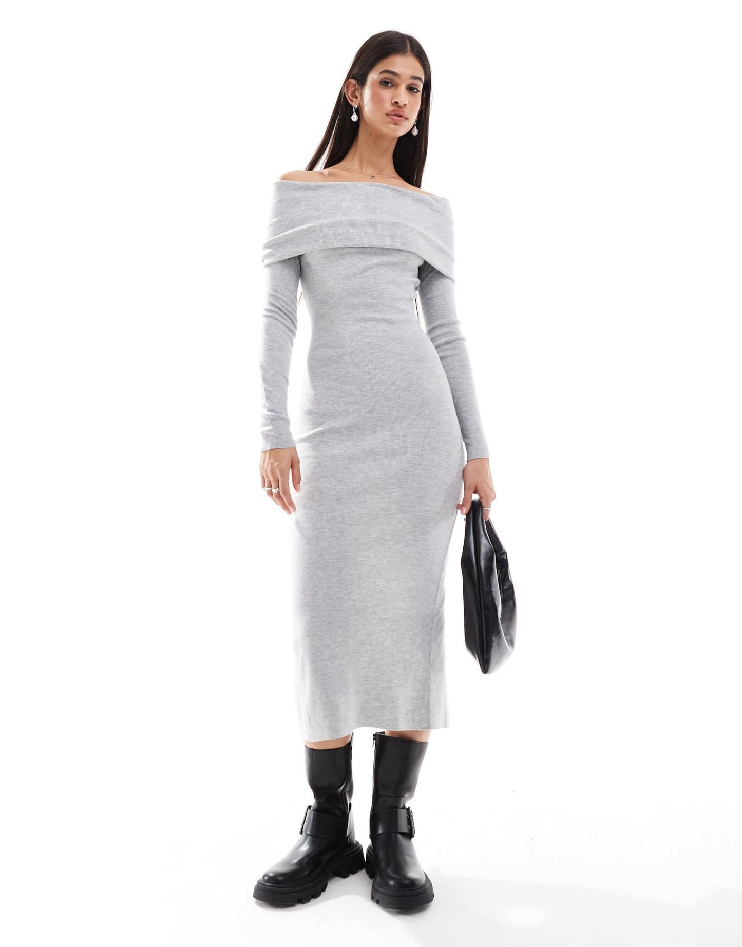 Bershka knit bardot midi dress in grey - ASOS Sample Sale