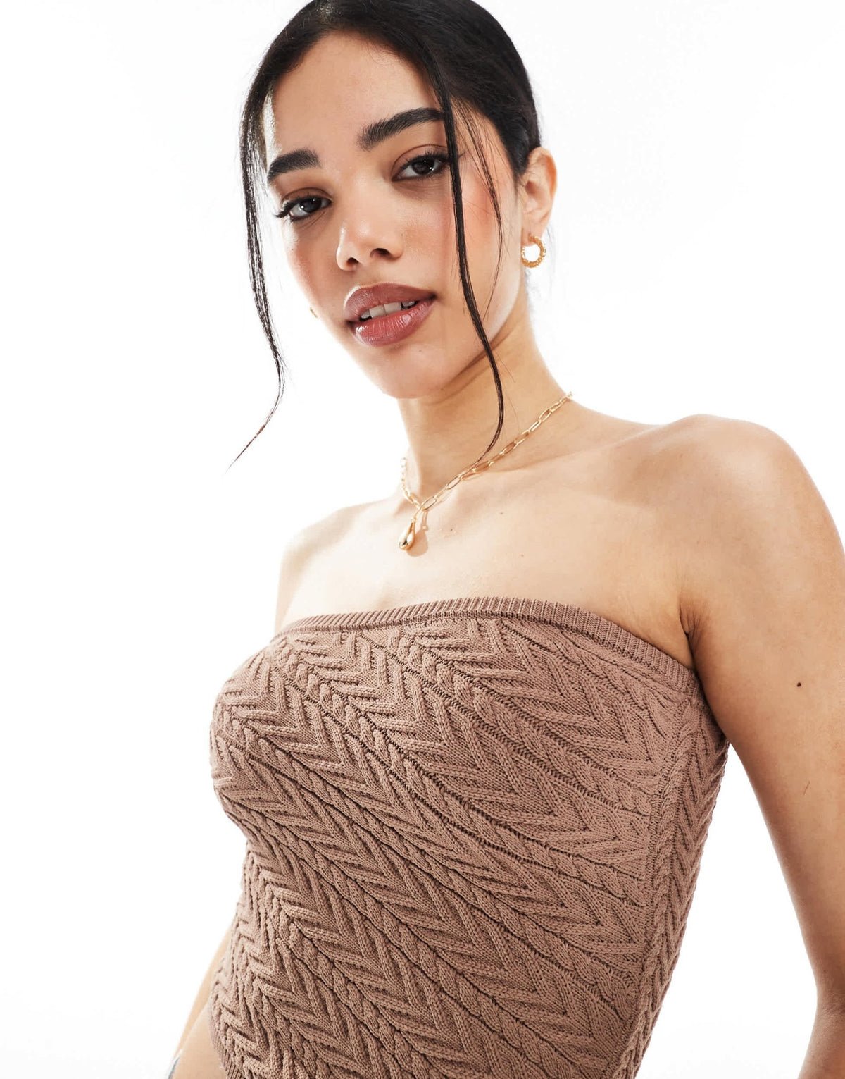 Bershka knitted bandeau top in brown - ASOS Sample Sale