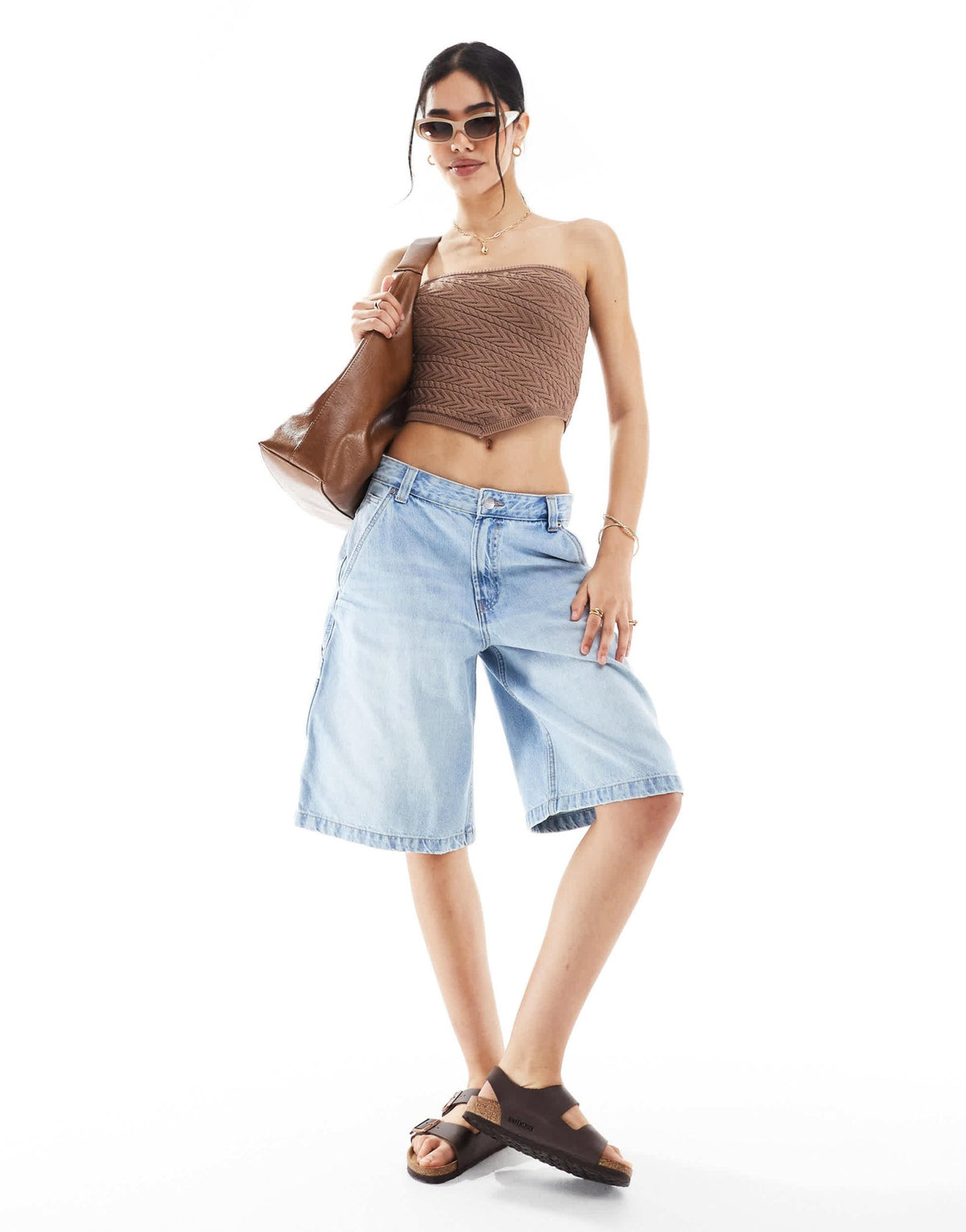 Bershka knitted bandeau top in brown - ASOS Sample Sale