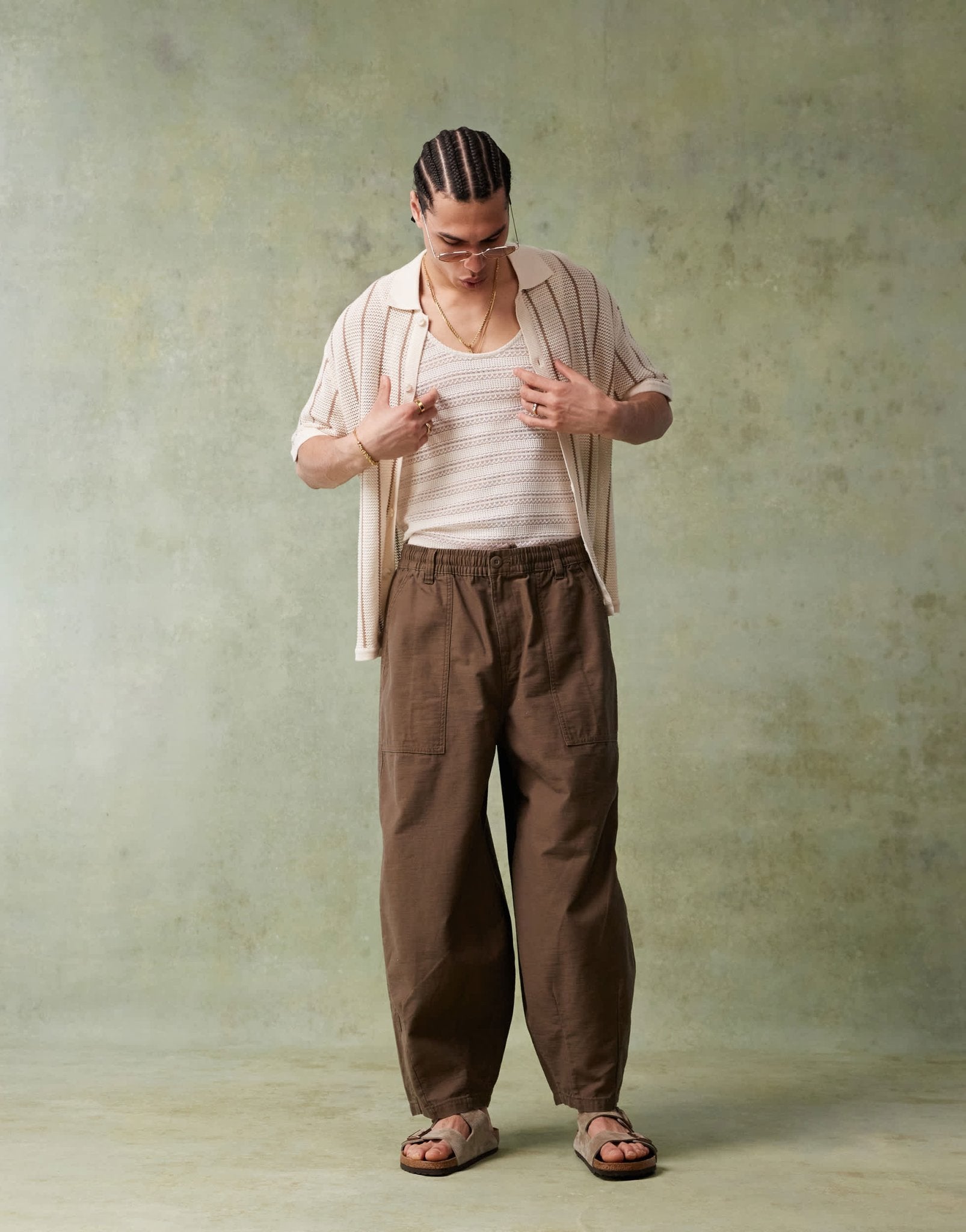 Bershka knitted button through stripe shirt in ecru - ASOS Sample Sale