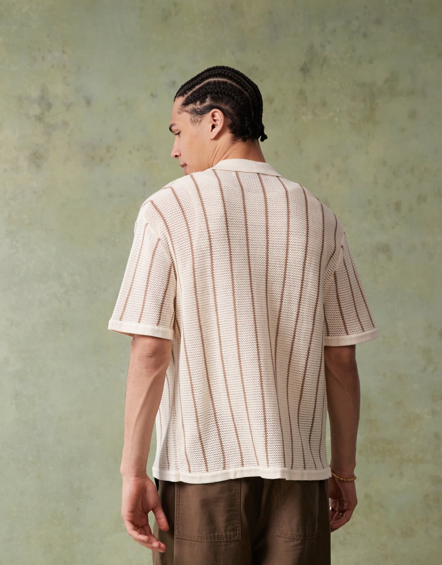 Bershka knitted button through stripe shirt in ecru - ASOS Sample Sale