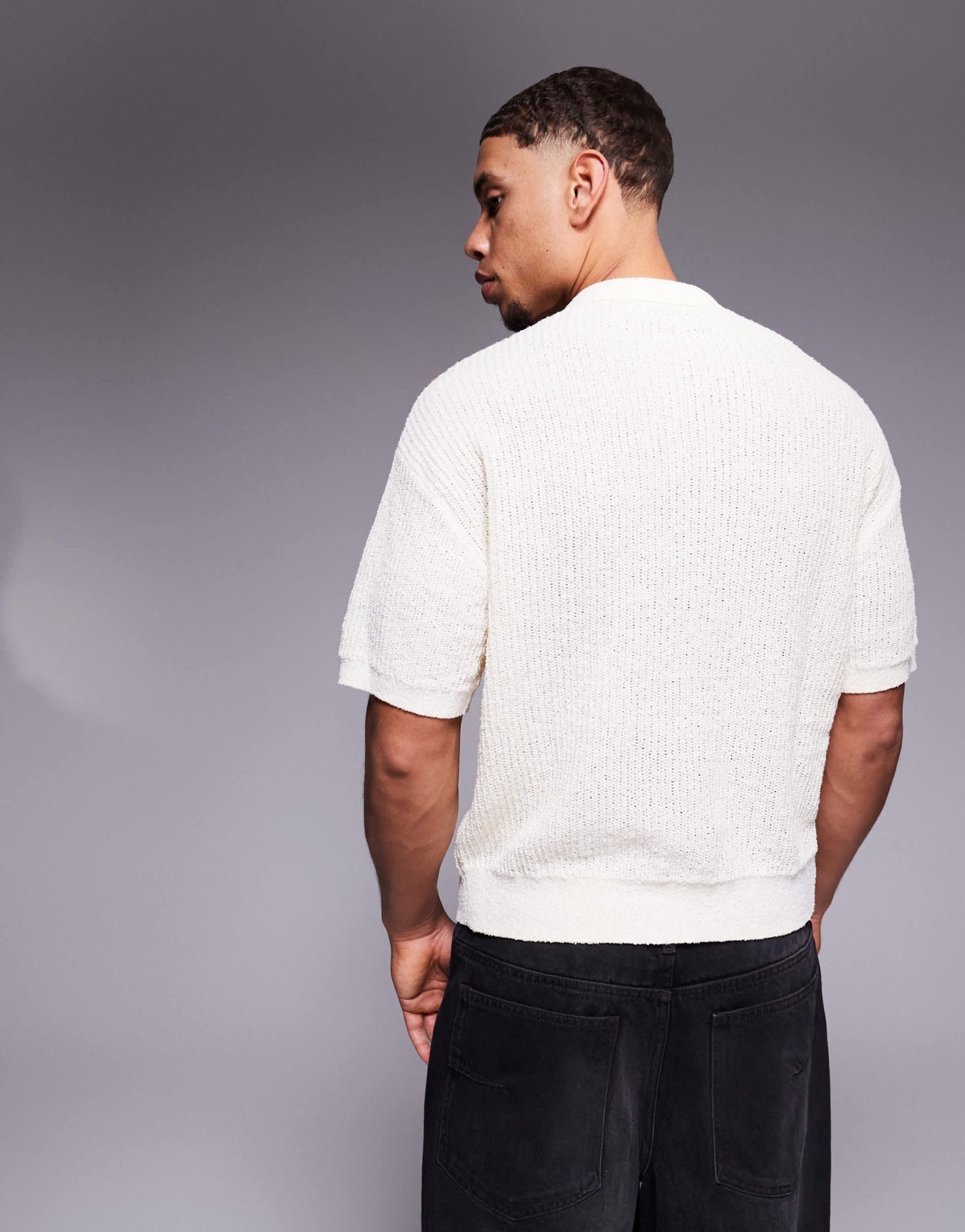 Bershka knitted collar polo in ecru - ASOS Sample Sale