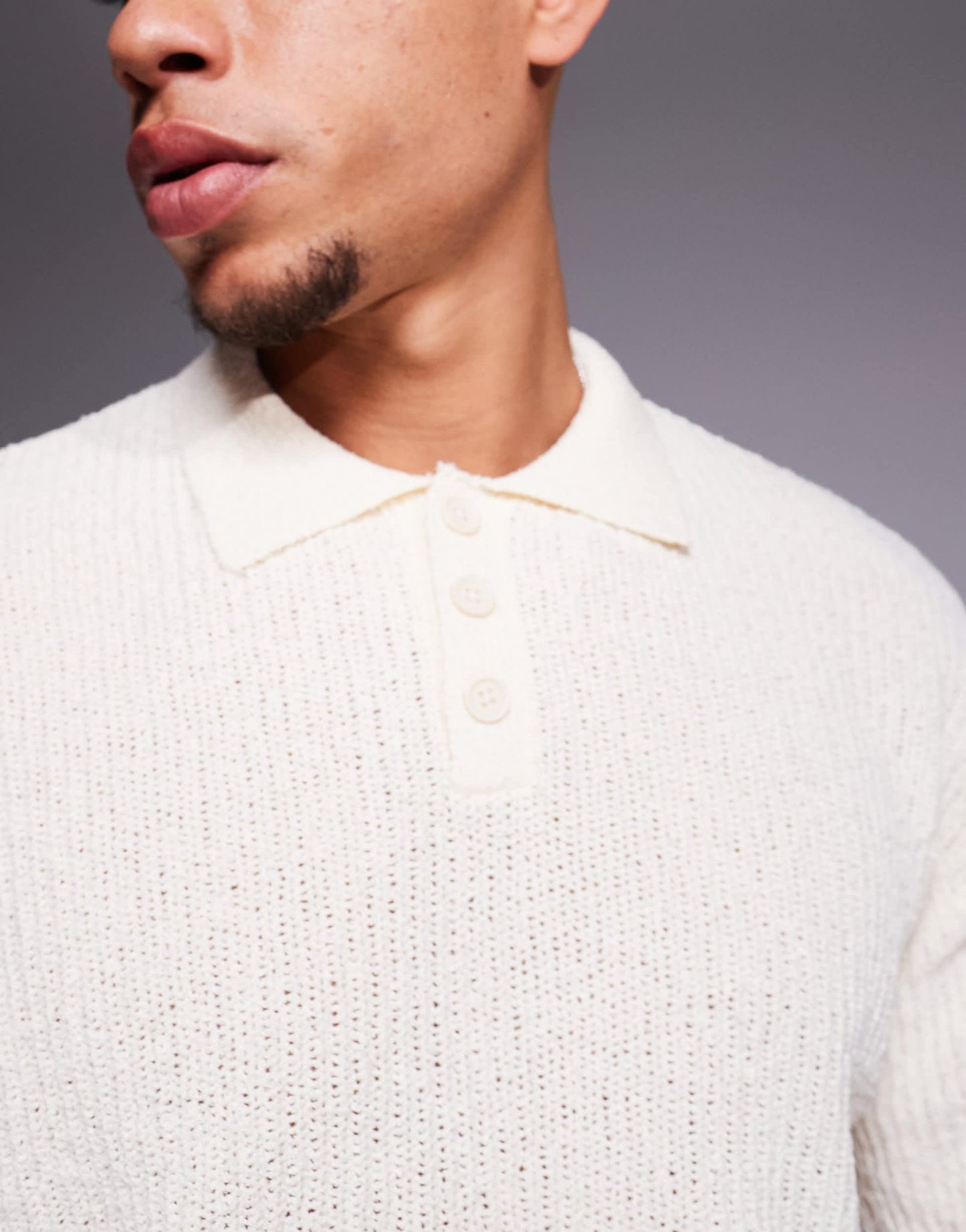 Bershka knitted collar polo in ecru - ASOS Sample Sale