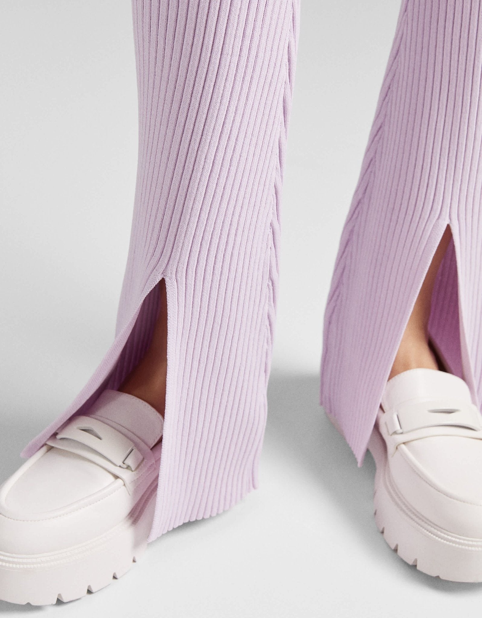 Bershka knitted rib detail trousers with split detail in lilac - ASOS Sample Sale
