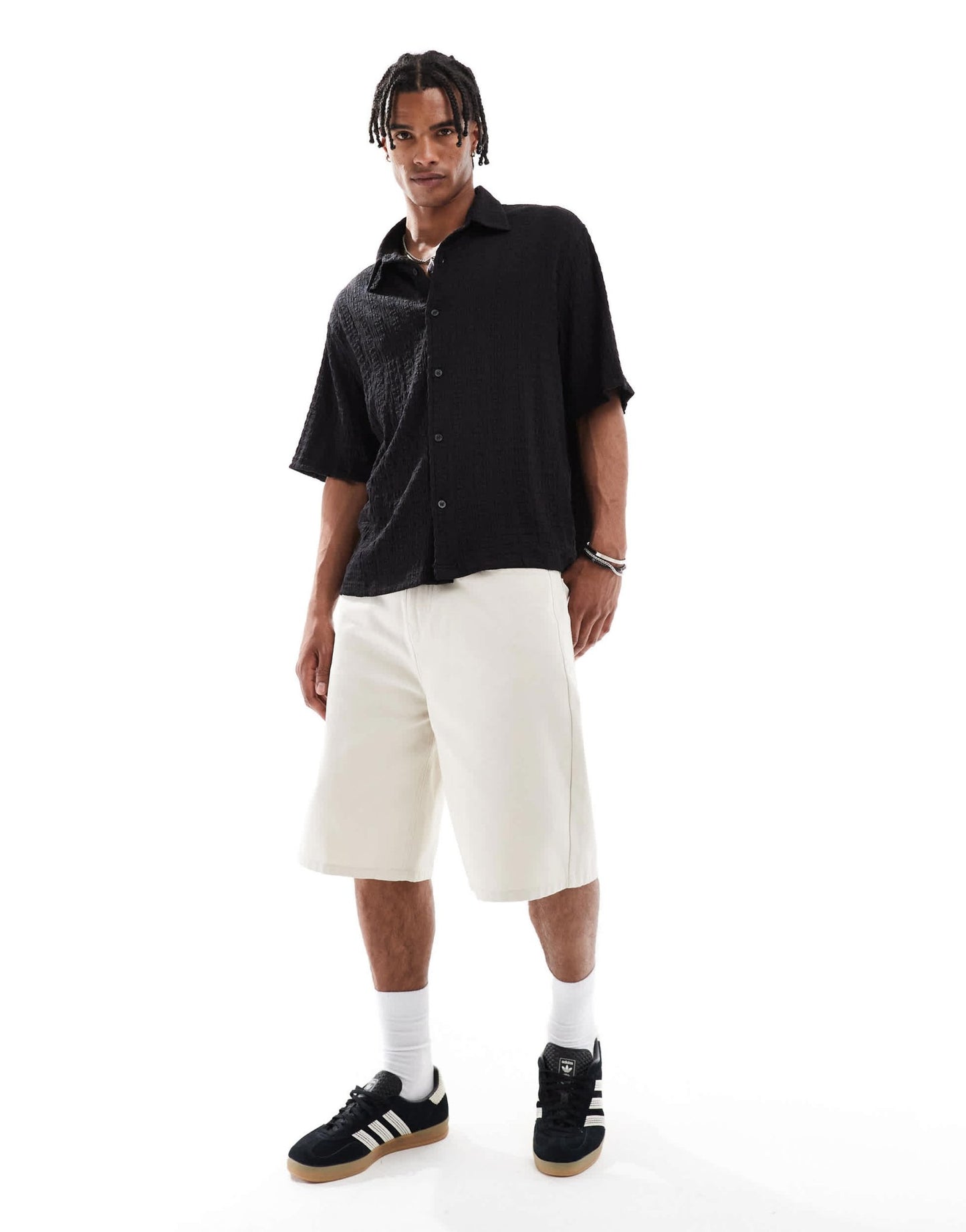 Bershka knitted textured shirt in black - ASOS Sample Sale