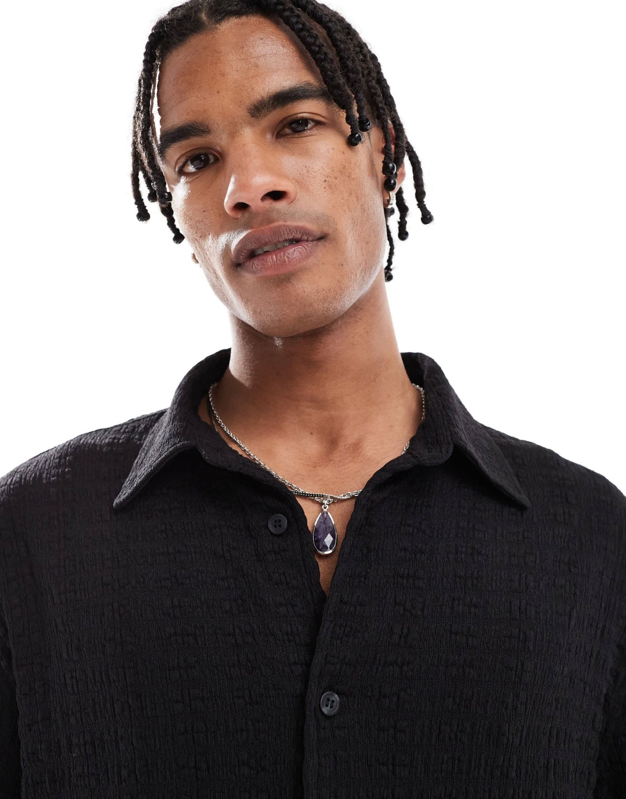 Bershka knitted textured shirt in black - ASOS Sample Sale