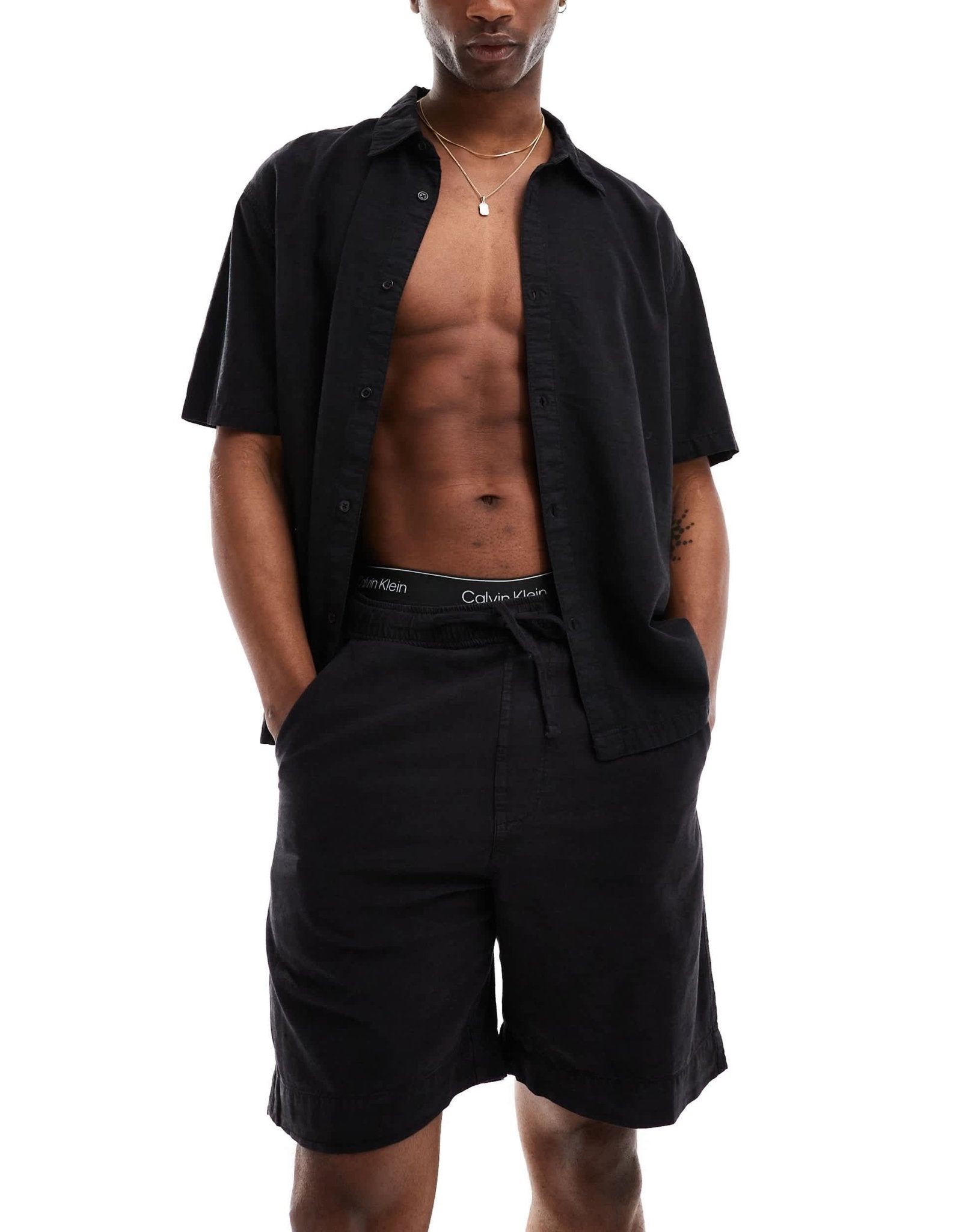 Bershka linen look short co-ord in black - ASOS Sample Sale