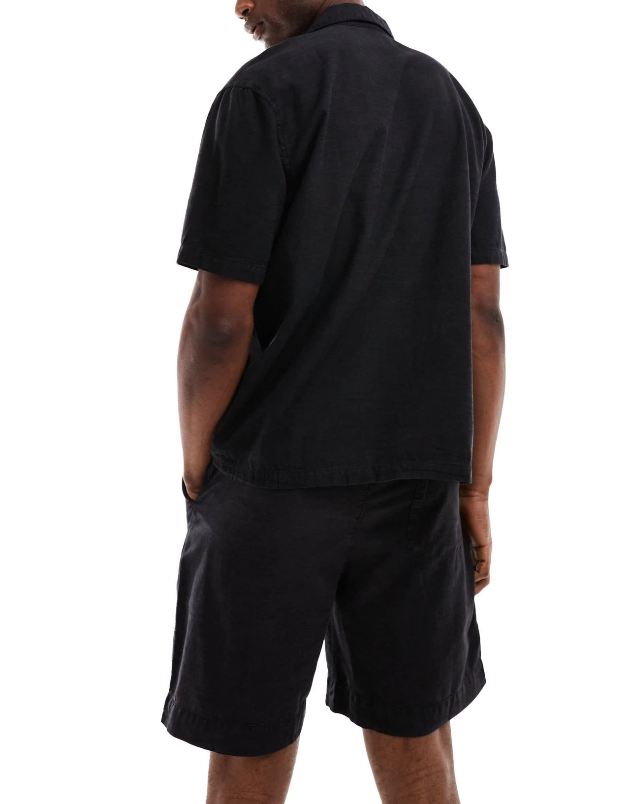 Bershka linen look short co-ord in black - ASOS Sample Sale