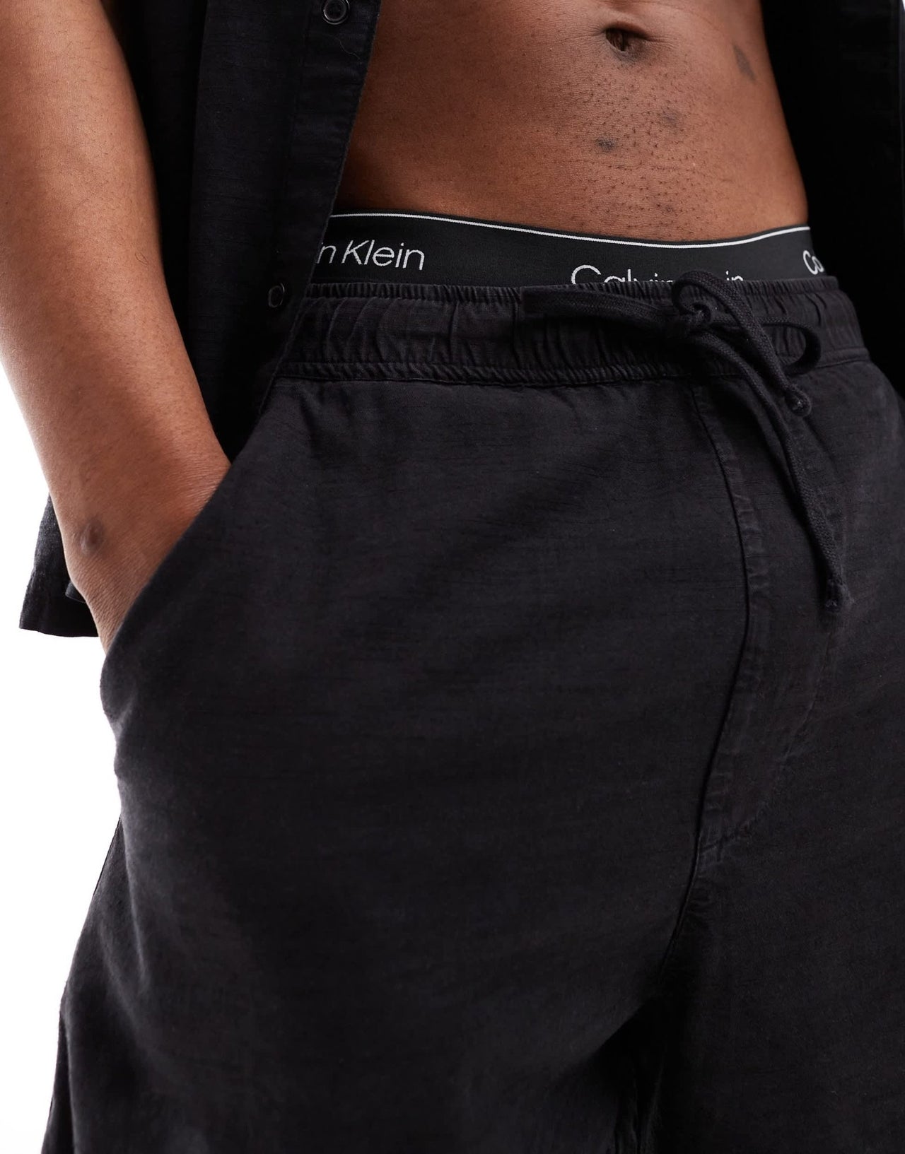 Bershka linen look short co-ord in black - ASOS Sample Sale