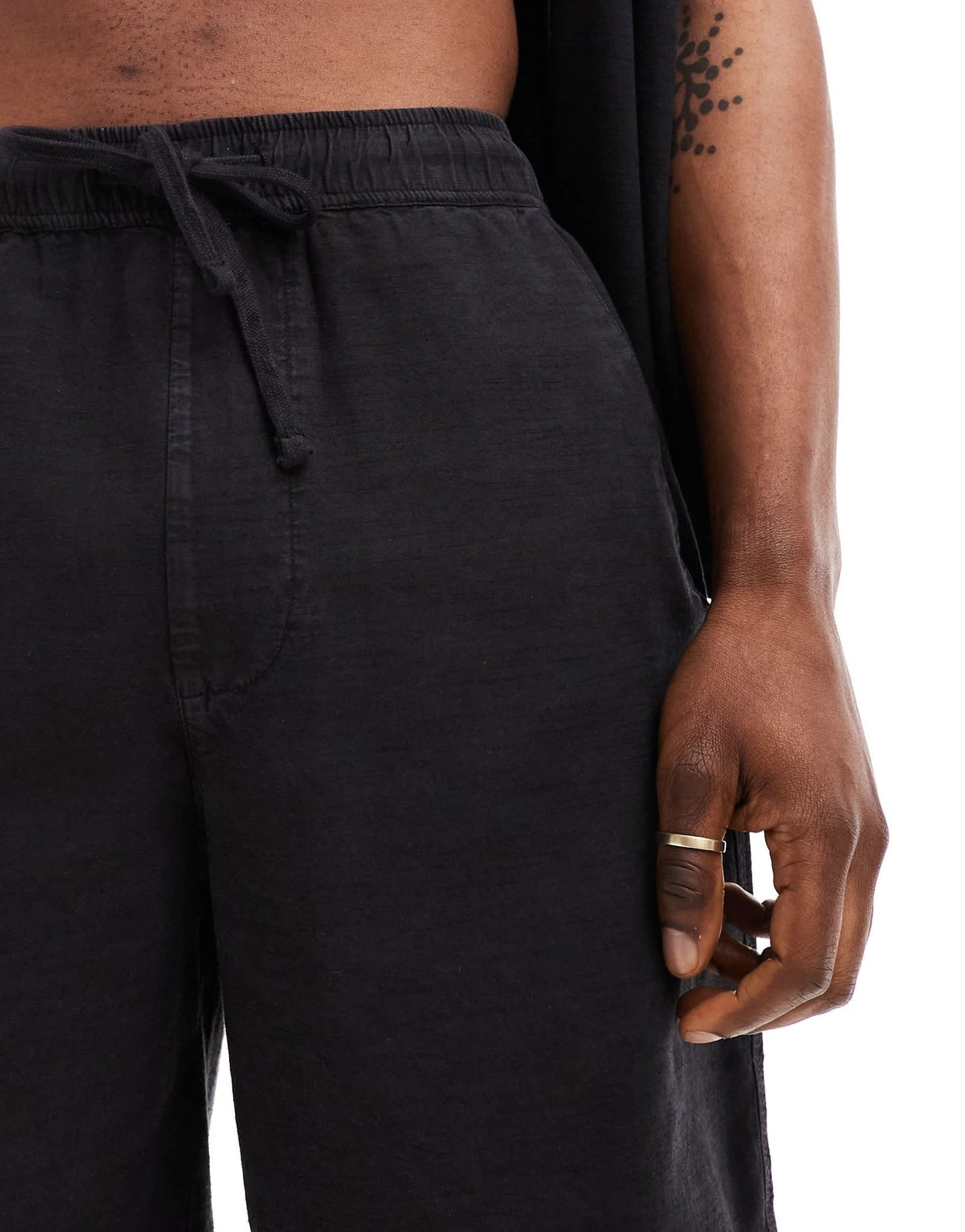 Bershka linen look short co-ord in black - ASOS Sample Sale